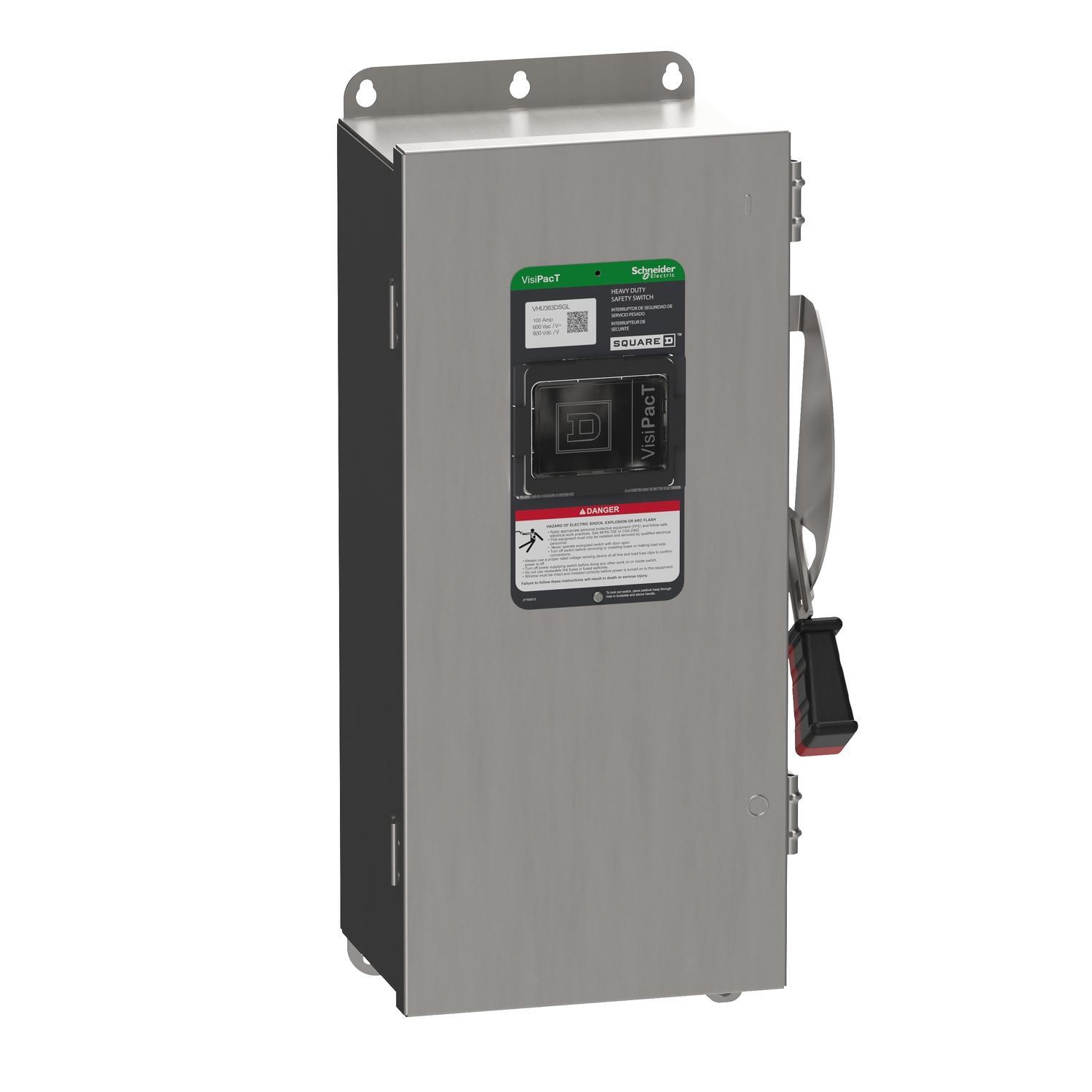 Square D™ VH363DSGL Heavy Duty Fusible Disconnect Safety Switch, 600 V AC/600 V DC, 100 A, 25, 30, 50, 60, 100 hp, 3PST Contact, 3 Poles