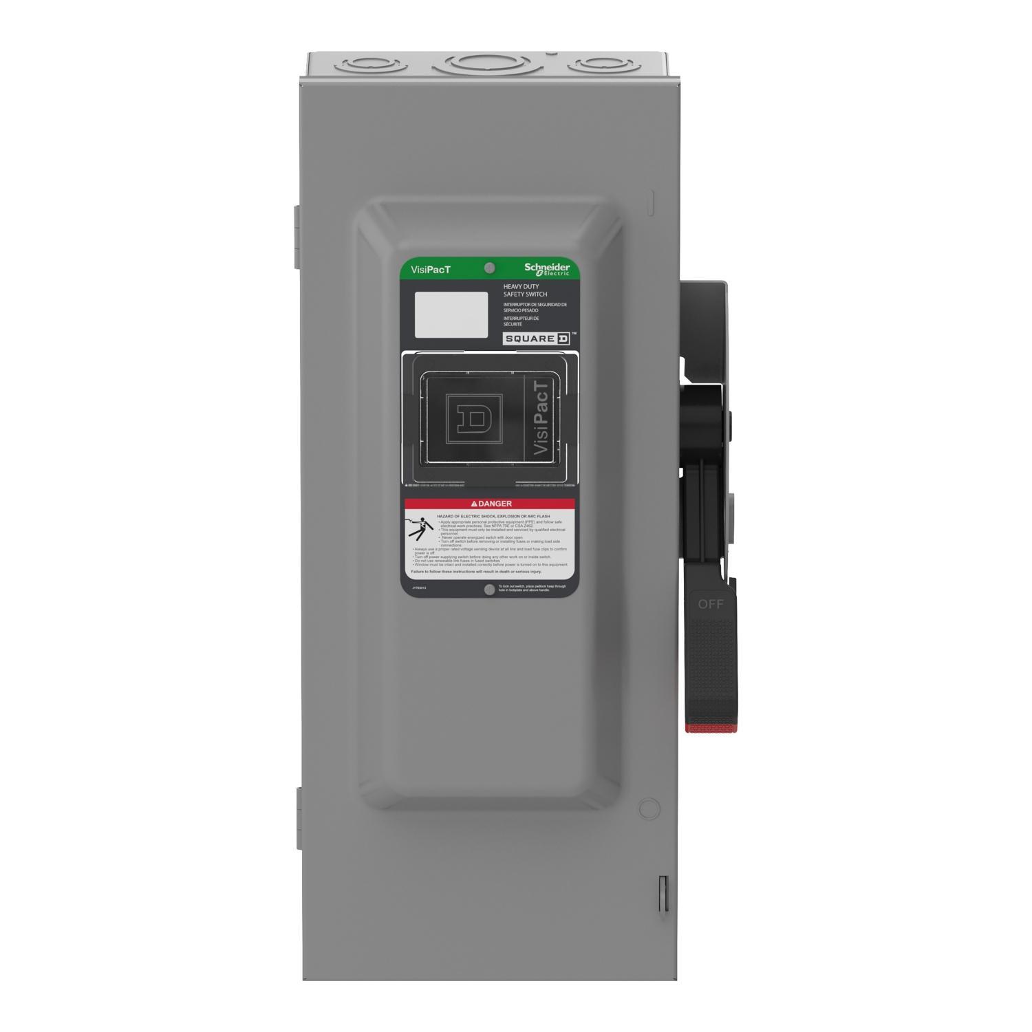 Square D™ VH363N Heavy Duty Fusible Disconnect Safety Switch, 600 V AC/600 V DC, 100 A, 25, 30, 50, 60, 100 hp, 3PST Contact, 3 Poles