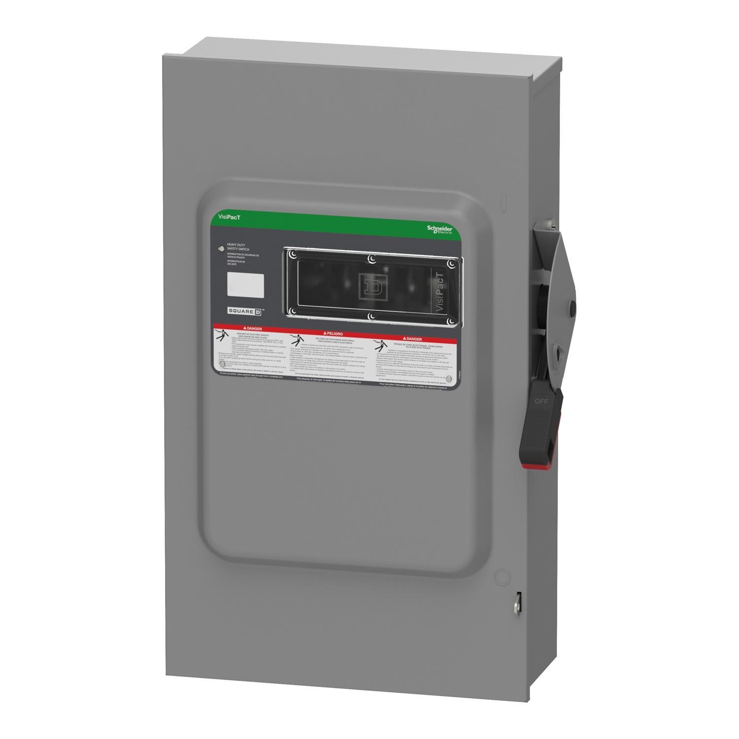 Square D™ VHU364R Heavy Duty Non-Fusible Disconnect Safety Switch, 600 V AC/600 V DC, 200 A, 15, 40, 50, 60, 125, 150 hp, 3PST Contact, 3 Poles