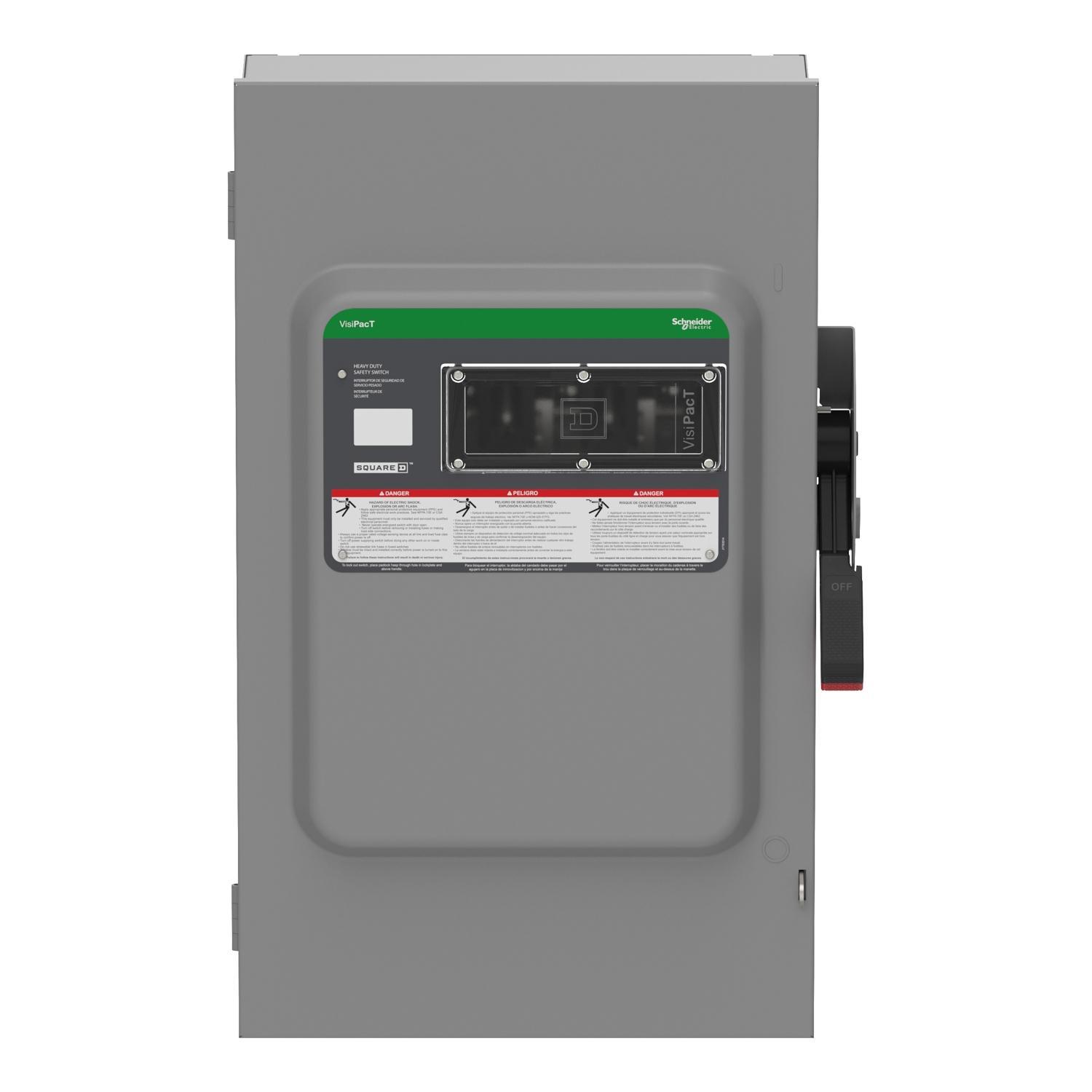 Square D™ VH364N Heavy Duty Fusible Disconnect Safety Switch, 600 V AC/600 V DC, 200 A, 40, 50, 60, 125, 150 hp, 3PST Contact, 3 Poles