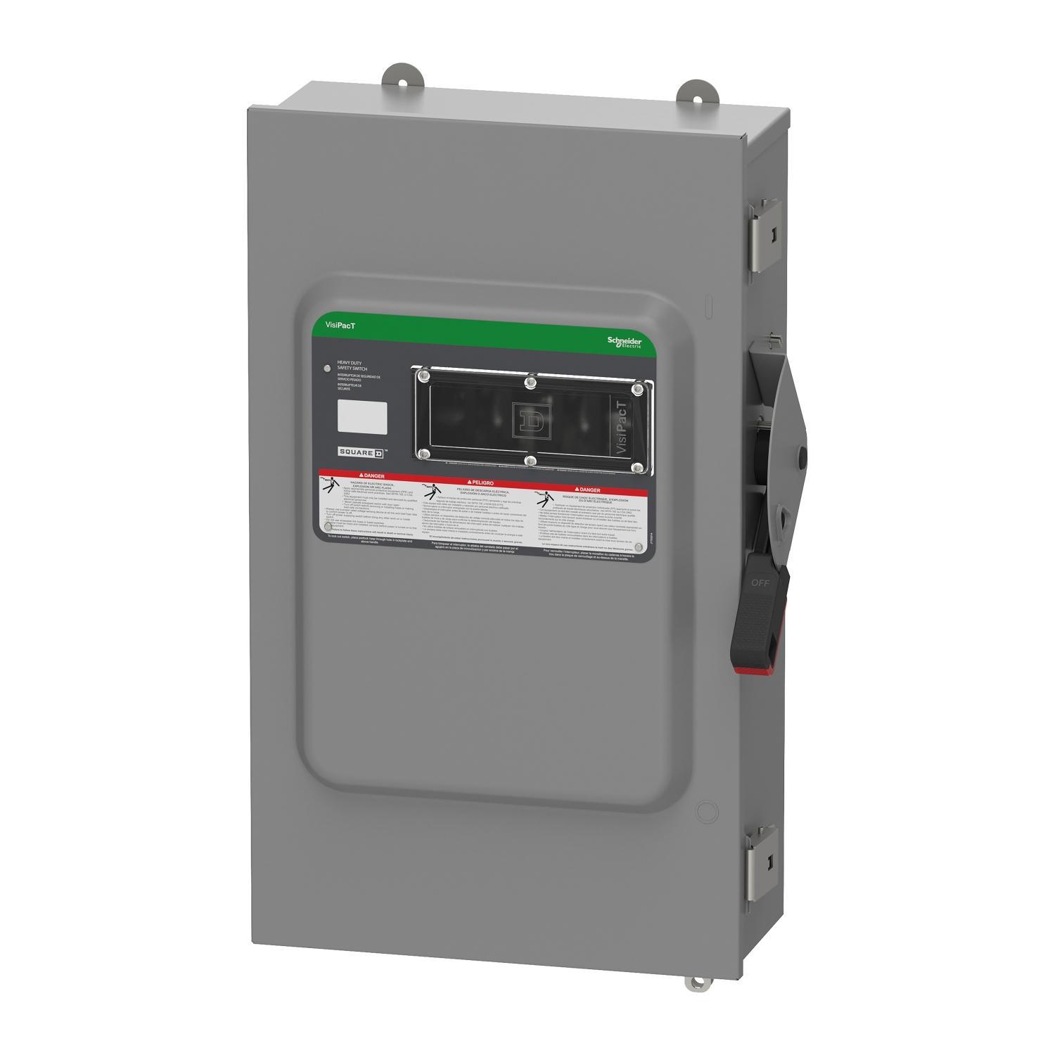 Square D™ VHU364AWKGL Heavy Duty Non-Fusible Disconnect Safety Switch, 600 V AC/600 V DC, 200 A, 15, 40, 50, 60, 125, 150 hp, 3PST Contact, 3 Poles