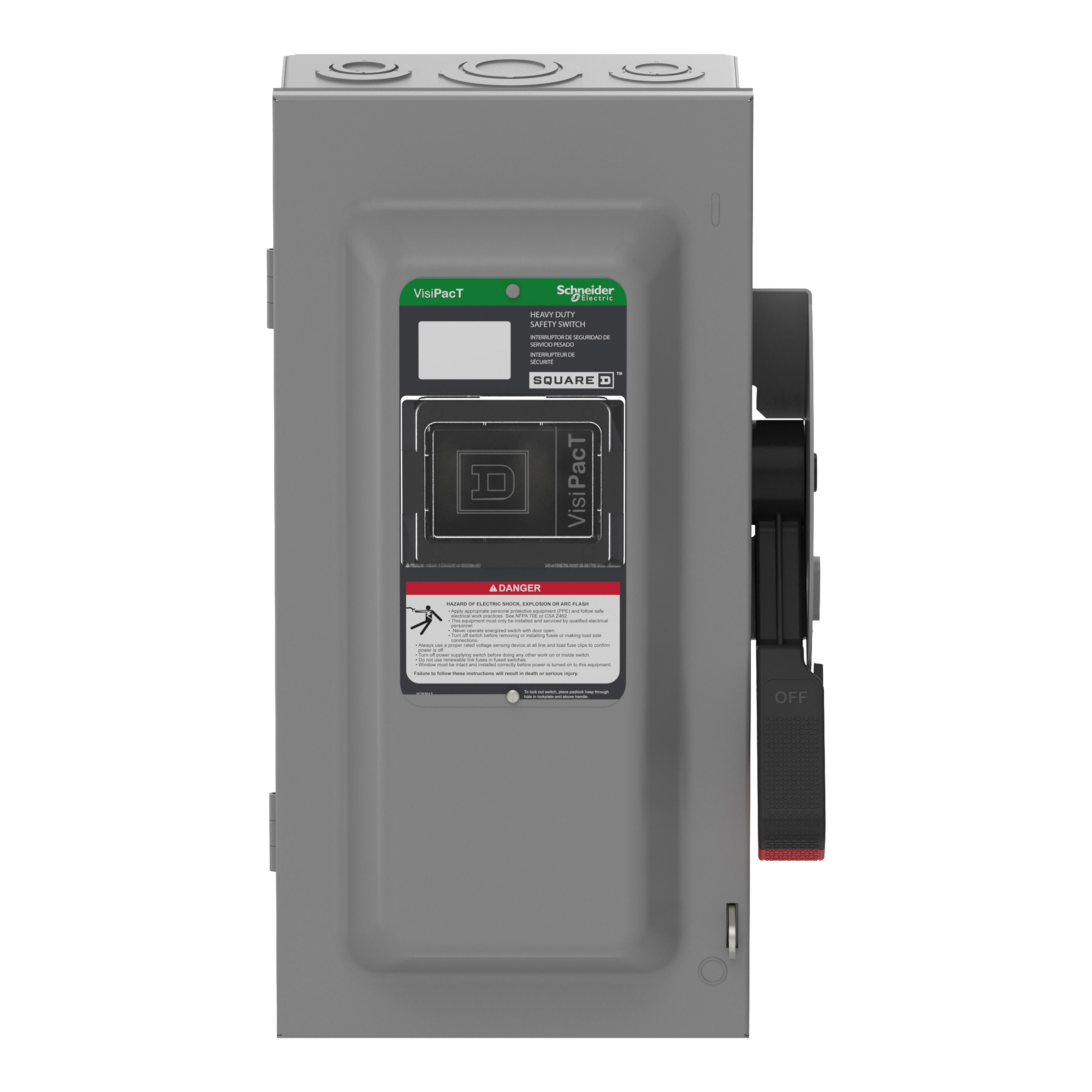 Square D™ VHU362 Heavy Duty Non-Fusible Disconnect Safety Switch, 600 V AC/600 V DC, 60 A, 10, 20, 25, 30, 50, 60 hp, 3PST Contact, 3 Poles