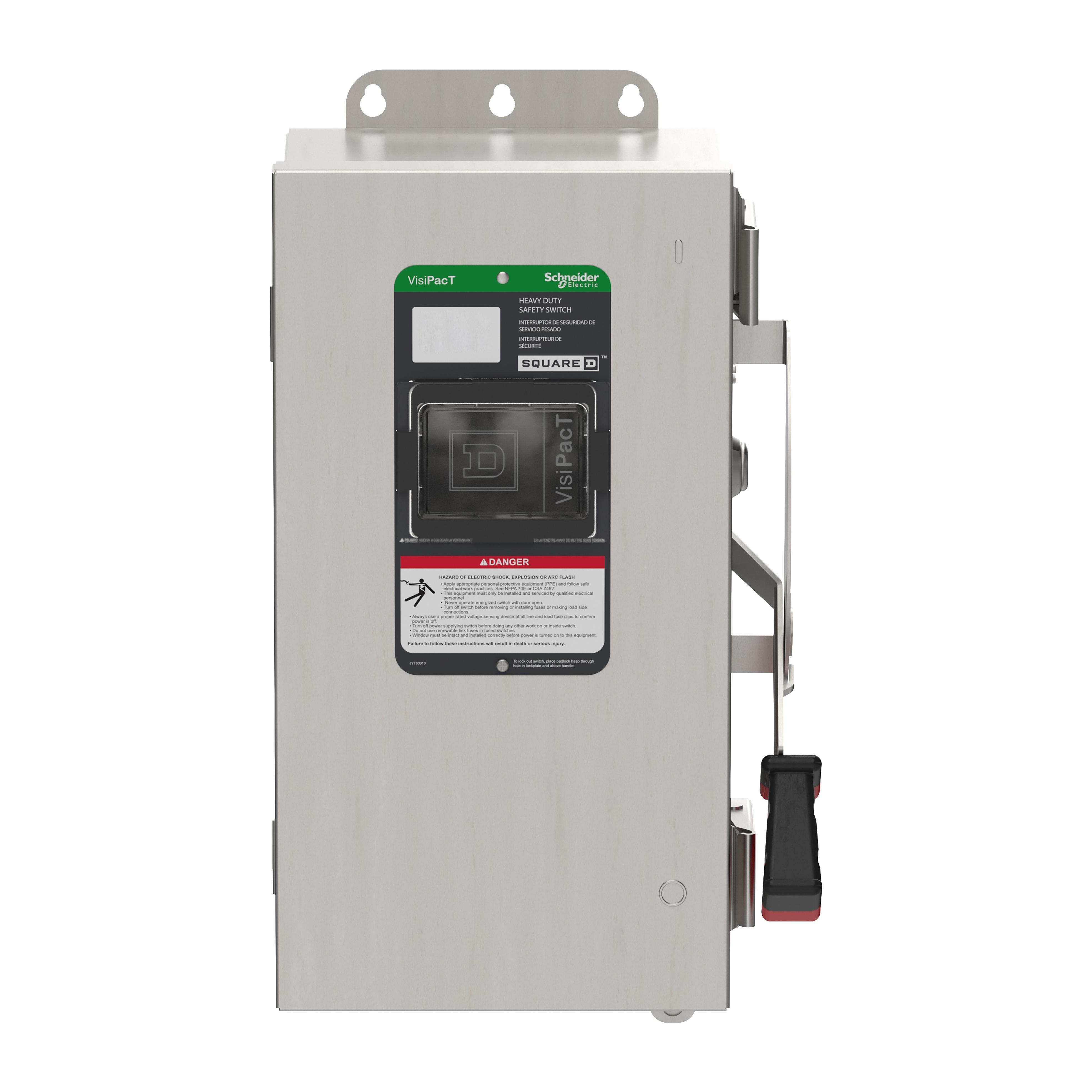 Square D™ VHU362DSGL Heavy Duty Non-Fusible Disconnect Safety Switch, 600 V AC/600 V DC, 60 A, 10, 20, 25, 30, 50, 60 hp, 3PST Contact, 3 Poles