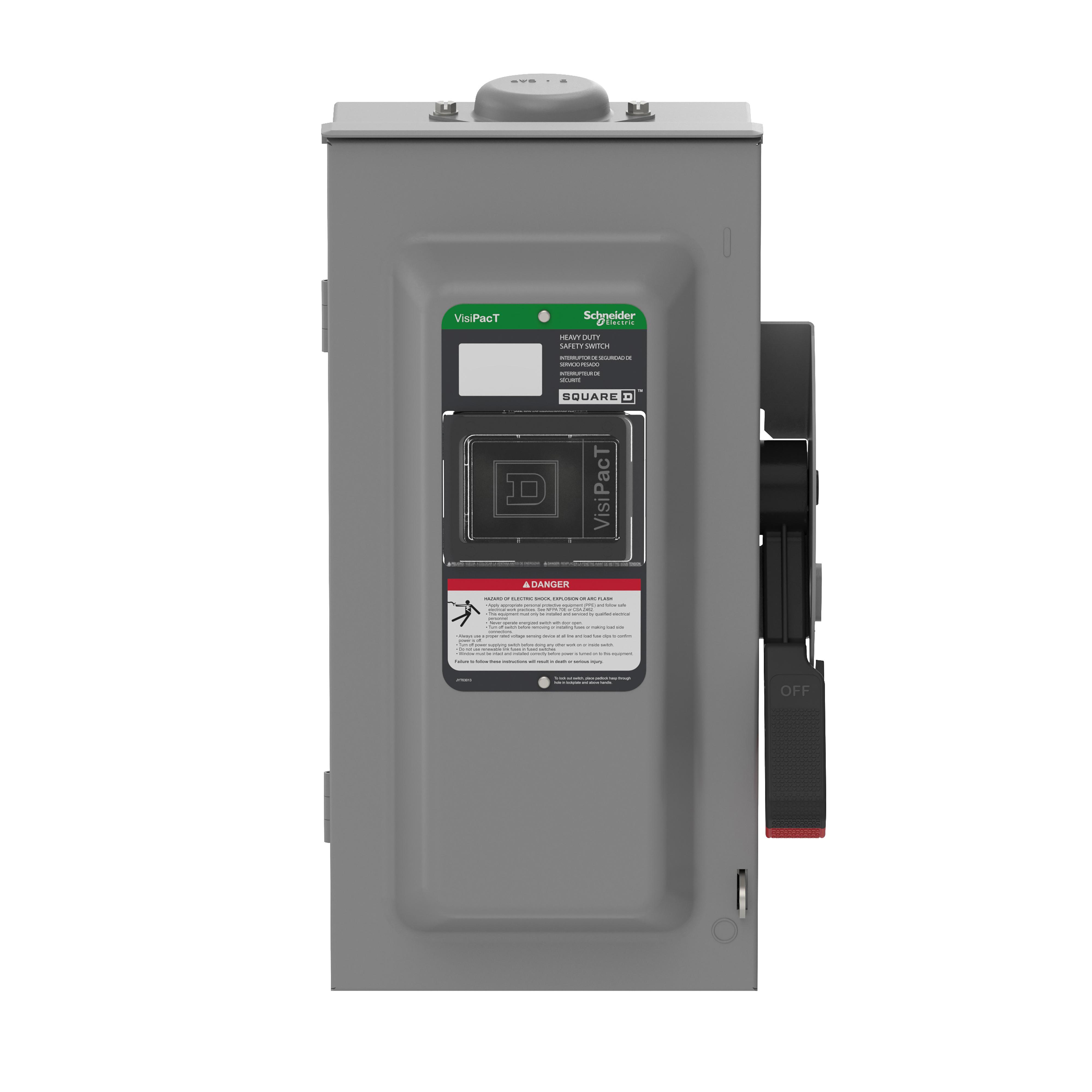 Square D™ VHU362RB Heavy Duty Non-Fusible Disconnect Safety Switch, 600 V AC/600 V DC, 60 A, 10, 20, 25, 30, 50, 60 hp, 3PST Contact, 3 Poles