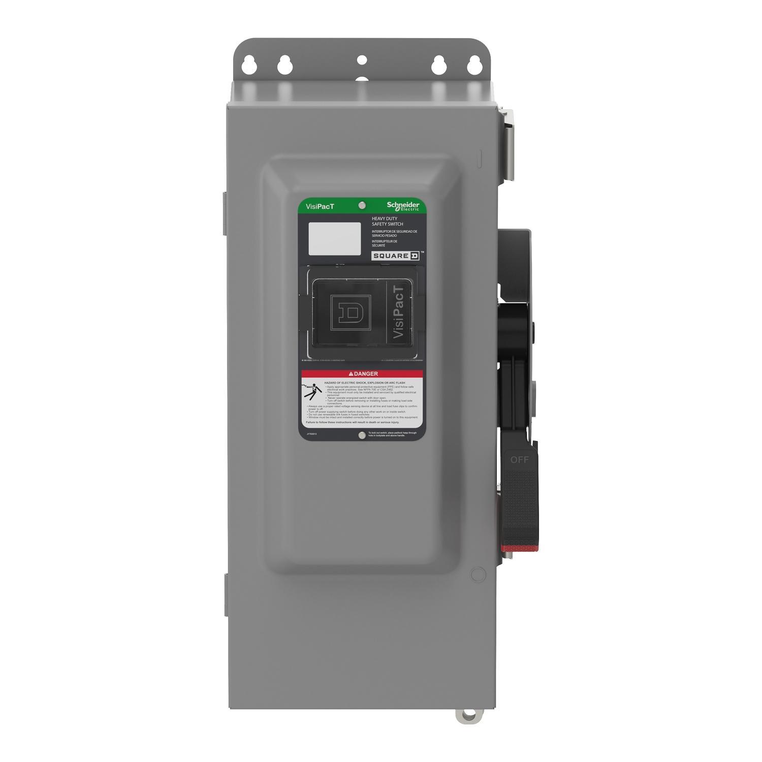 Square D™ VHU363AWKGL Heavy Duty Non-Fusible Disconnect Safety Switch, 600 V AC/600 V DC, 100 A, 20, 40, 50, 75,100 hp, 3PST Contact, 3 Poles