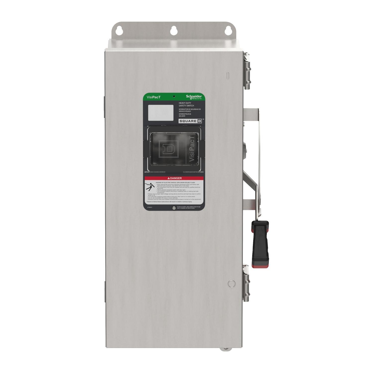 Square D™ VH323NDSGL Heavy Duty Fusible Disconnect Safety Switch, 240 V AC/250 V DC, 100 A, 7.5, 15, 20, 30 hp, 3PST Contact, 3 Poles
