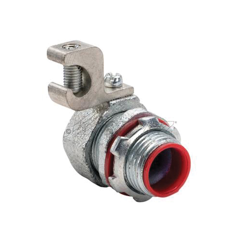 Southwire - Topaz 479SGR Straight Liquidtight Connector With 6/250 AWG Aluminum Grounding Lug, Steel Locknut and Insulated Throat, 3-1/2 in Trade, Malleable Iron, Electro-Zinc Plated