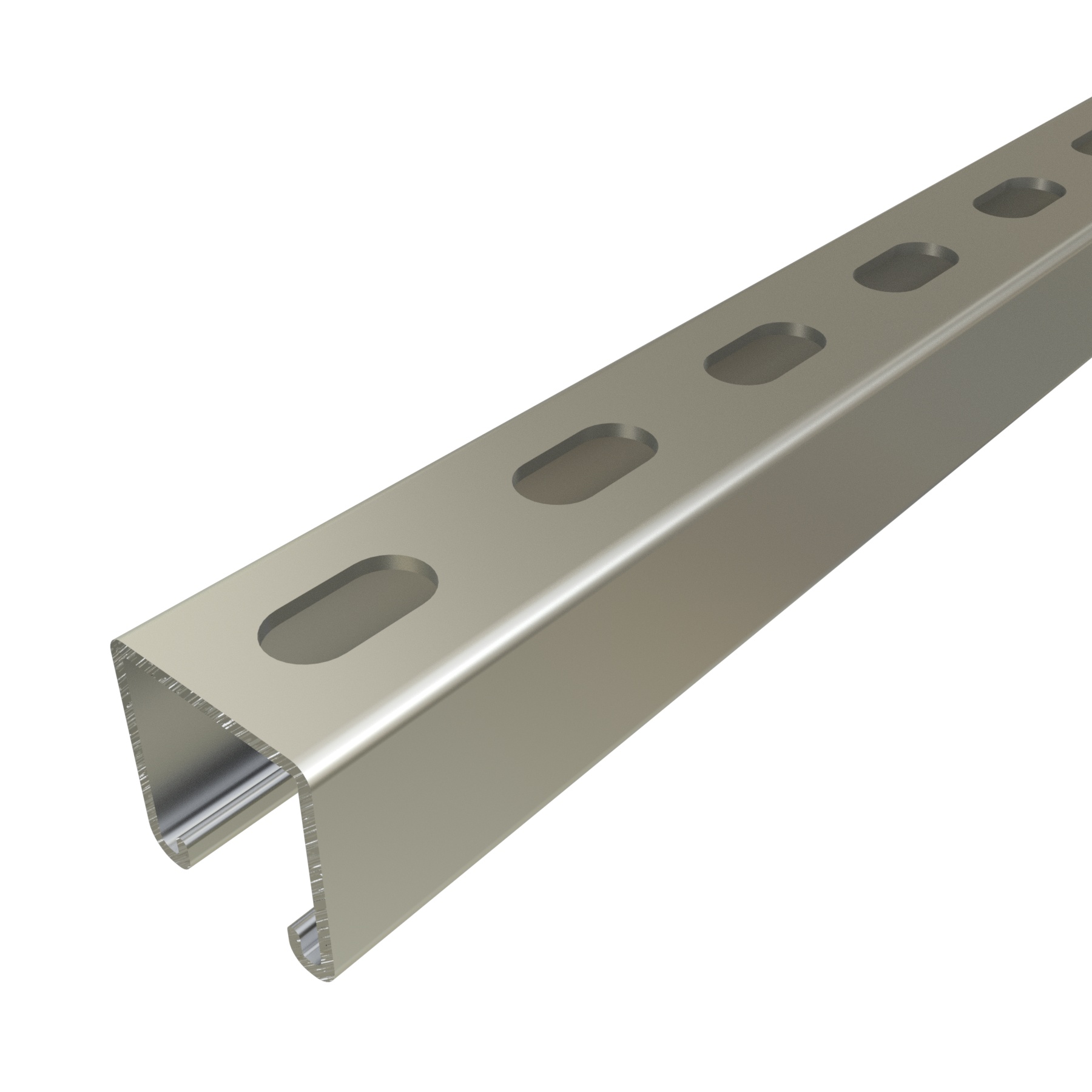 Calbrite™ S45810ST58 Slotted Strut, 1-5/8 in W x 1-5/8 in D x 10 ft L x 12 ga THK, Stainless Steel, Polished