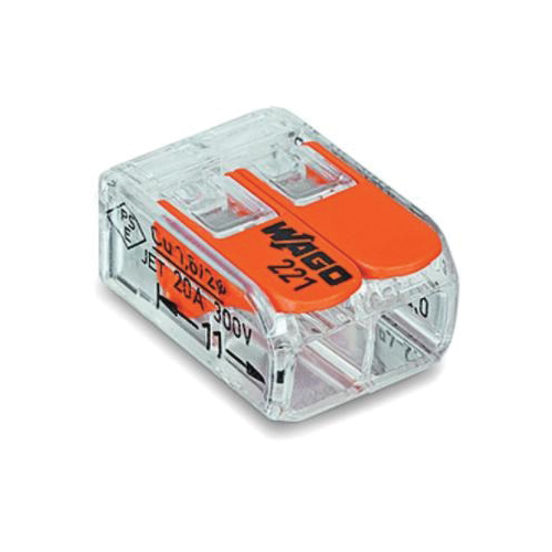 WAGO 221-412 Compact Splicing Connector With Operating Lever, 450 V AC, 32 A, 2 Poles