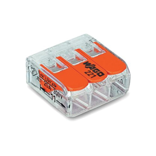 WAGO 221-413 Compact Splicing Connector With Operating Lever, 450 V AC, 32 A, 3 Poles