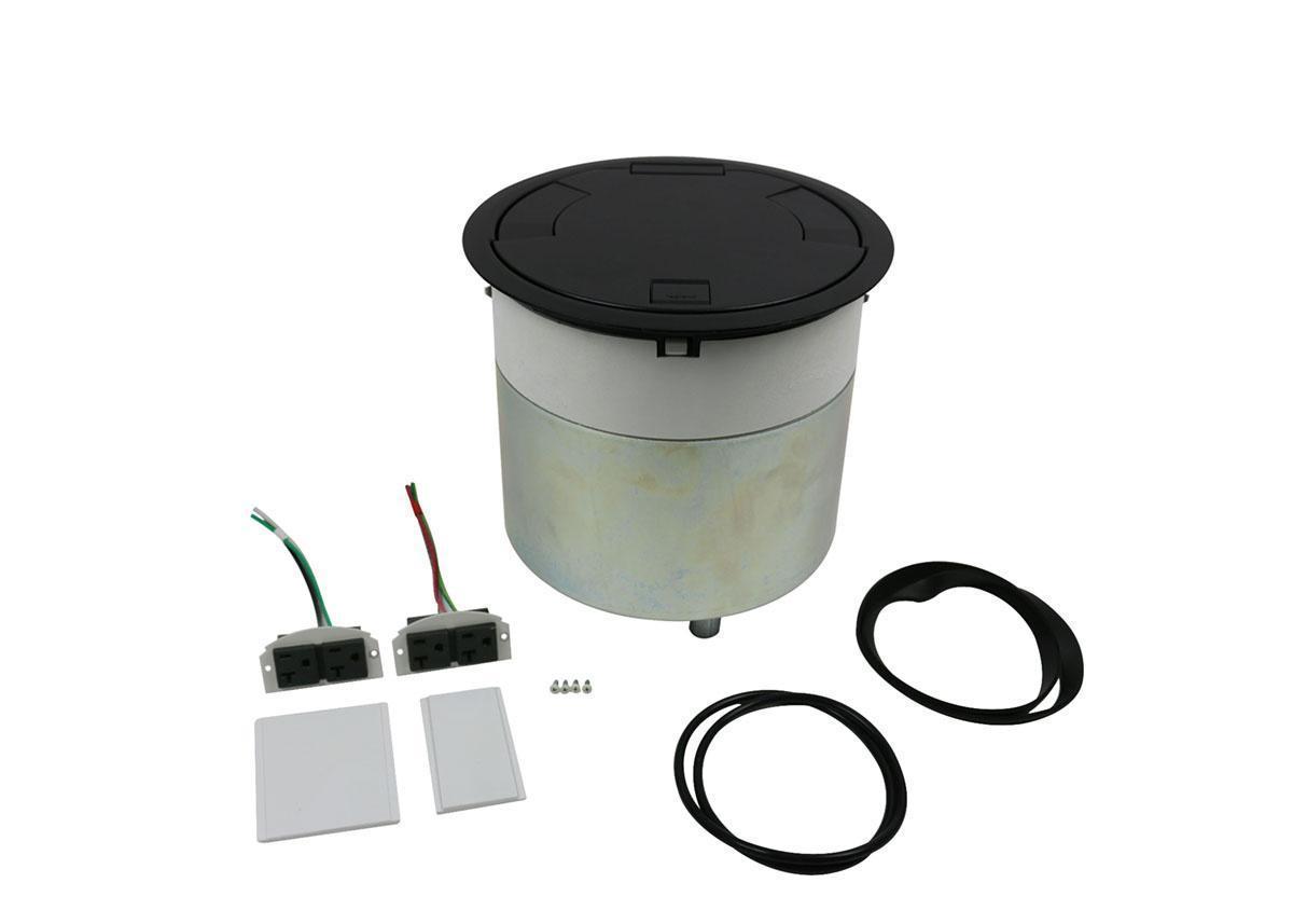 Wiremold® TopGuard™ 10ATCPBK Evolution™ 10AT Multi-Service Pre-Wired Recessed Poke-Through Assembly With Surface Style Cover, 10 in Hole, 8 Gangs, 19 cu-in, 14 cu-in Capacity