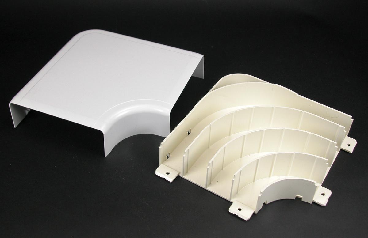 Wiremold® WMD5411FO Flat Non-Metallic Raceway Elbow, 90 deg Bend, 2 in Bend Radius, 1-11/16 x 5-1/4 in OD, PVC