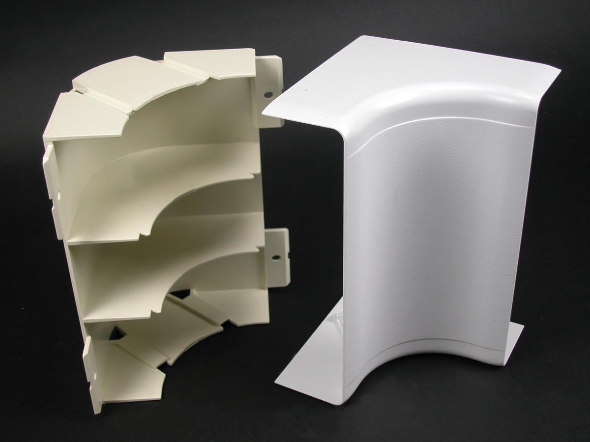 Wiremold® WMD5517FO-WH Internal Non-Metallic Raceway Elbow, 90 deg Bend, 2 in Bend Radius, 1-11/16 x 6-11/16 in OD, PVC