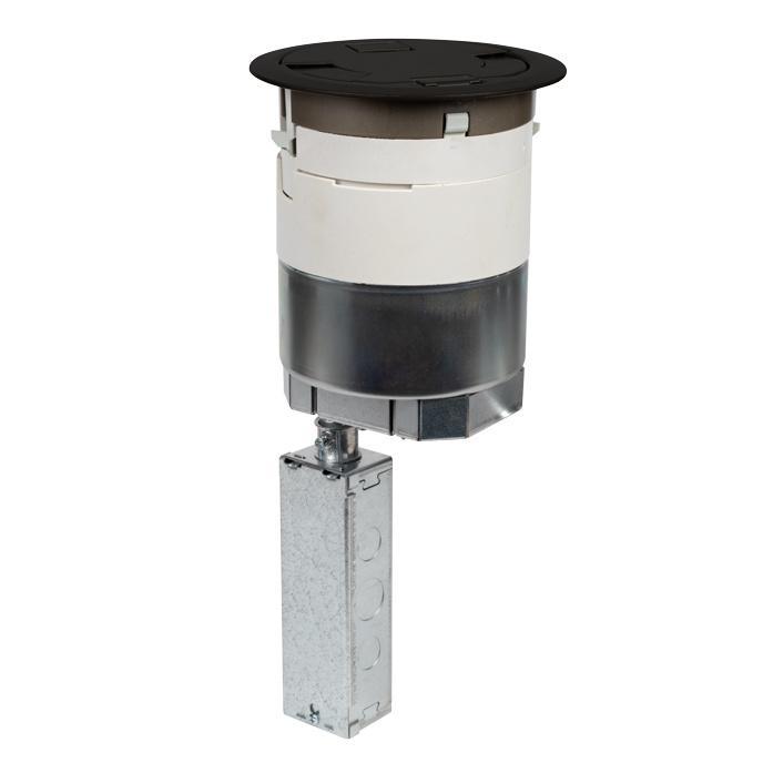 Wiremold® TopGuard™ 6AT2PAVBK Evolution™ 6AT Pre-Wired Recessed Poke-Through Assembly With Flush Style Cover, 6 in Hole, 3 Gangs, 24 cu-in Capacity, Plastic/Steel