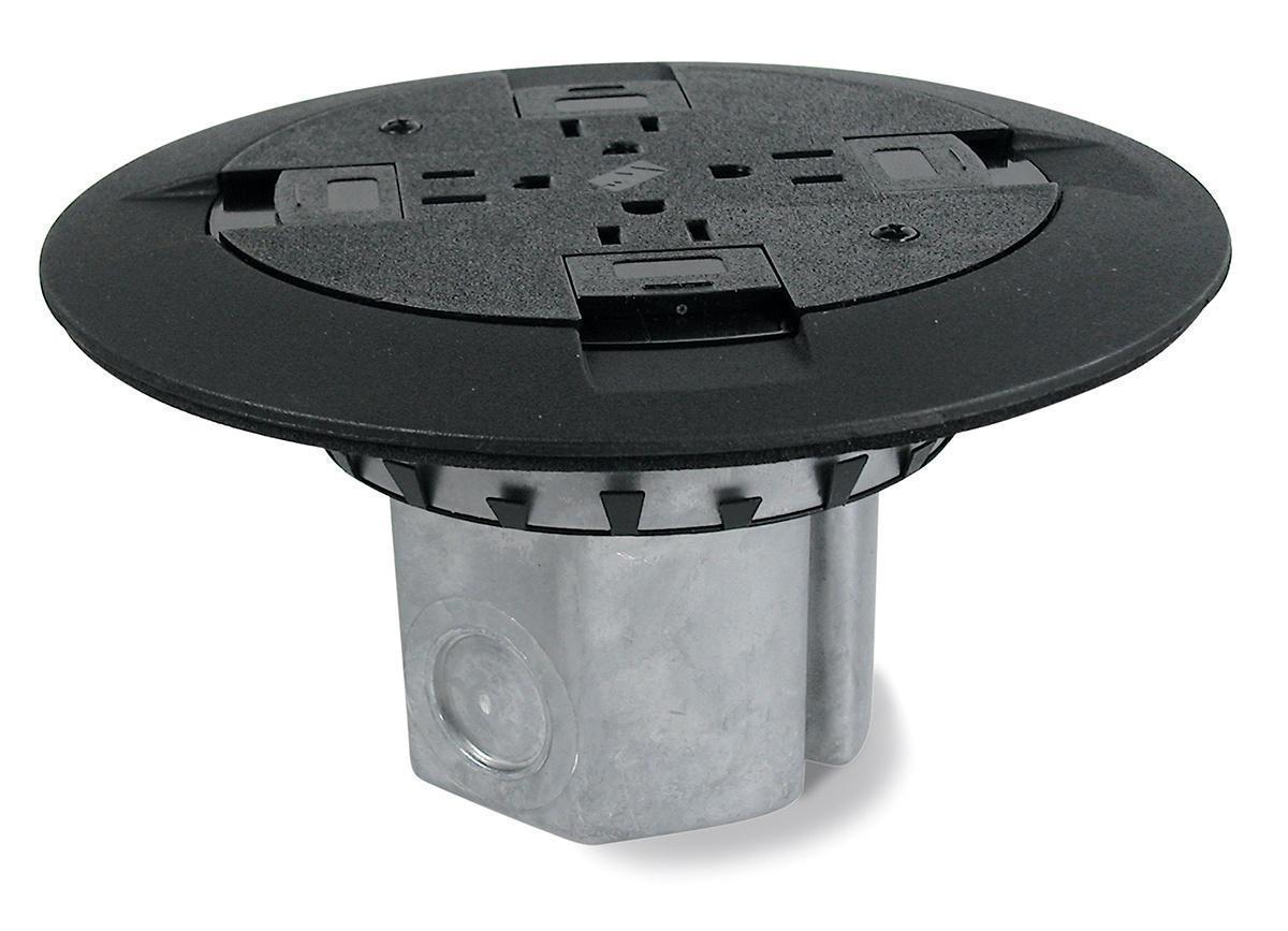 Wiremold® 861QTCBK Raised/Wood Floor Box Assembly, (3) 1/2 in Knockouts, Die Cast Aluminum
