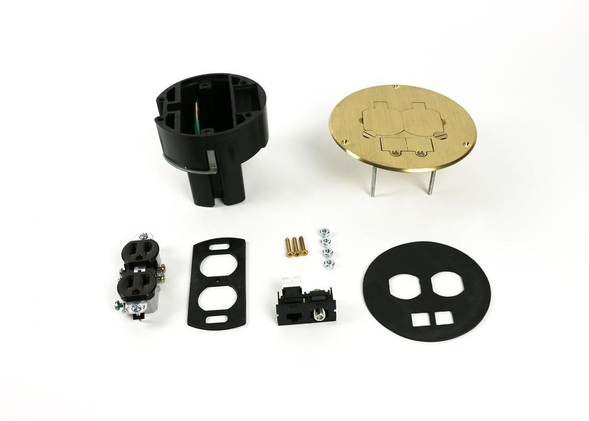 Wiremold® 863DPCOM Dual Service Floor Box Kit, Brass/PVC, 2 Outlets, 3-1/2 in D