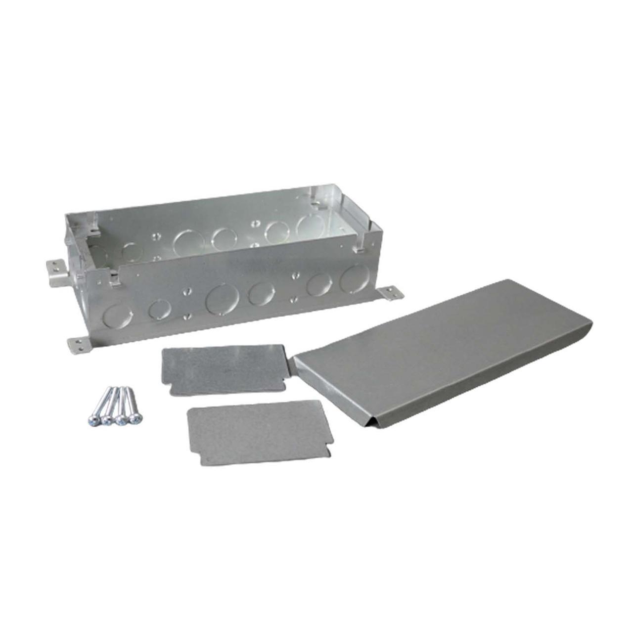 Wiremold® 880S3 Triple Service Floor Box, Steel, 180 cu-in Capacity, 3 Gangs, 22 Knockouts, 12 in L x 4-13/16 in W x 3-15/32 in H