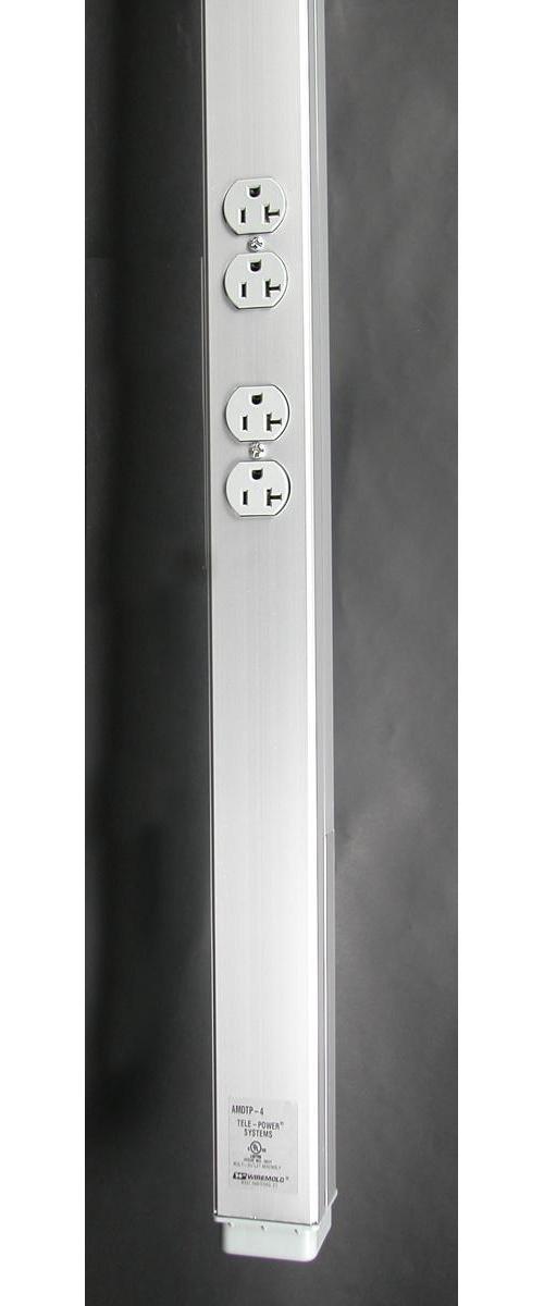 Wiremold® Tele-Power® AMDTP-4 Power Pole, 2 Outlets, 10 ft 5 in L x 2-1/4 in W, Aluminum