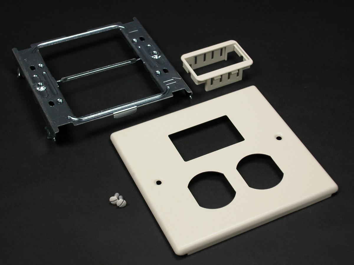 Wiremold® V4047BM 4047 Multi-Channel Overlapping Device Plate, For Use With 4000 Series Raceway, 15/20 A Duplex Receptacle, Steel, Ivory/Gray