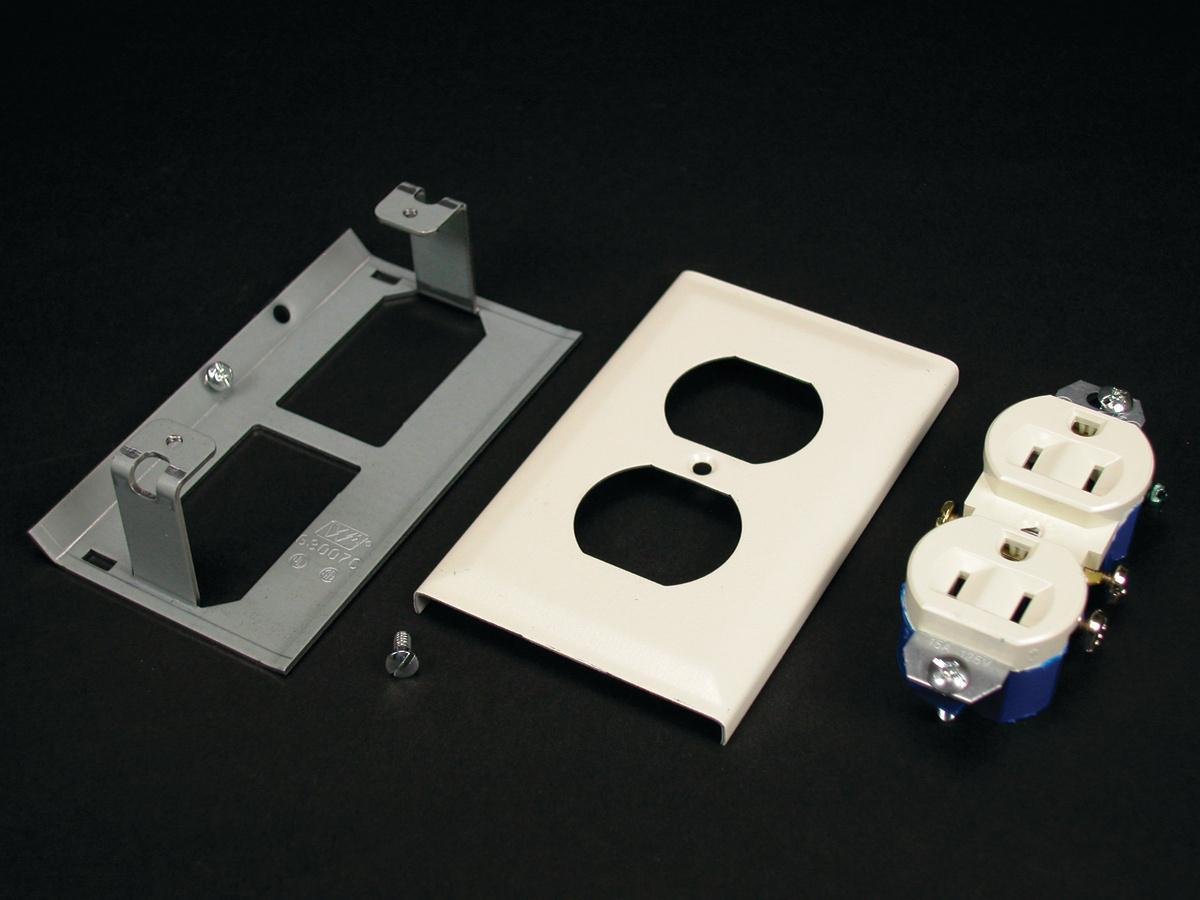 Wiremold® V3043GE Duplex Grounding Receptacle Cover, For Use With 3000 Series Raceway, Steel, Ivory