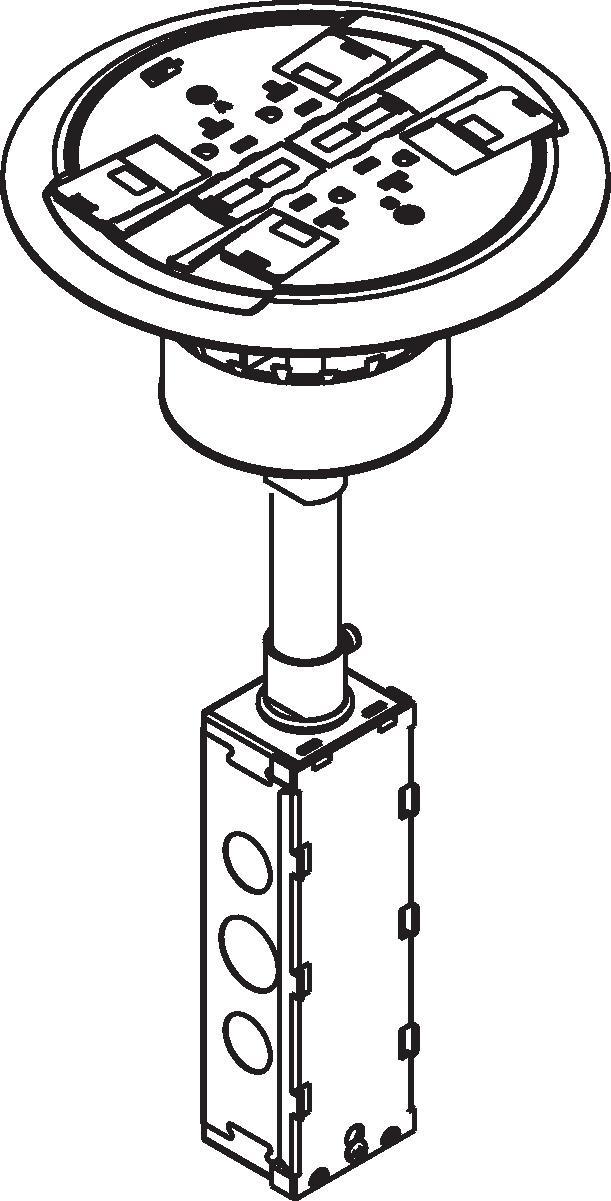 Wiremold® TopGuard™ RC4ATCBK-LJB RC4 Multi-Service Poke-Through Assembled Unit With Scrub Water Gasket, 4 in Hole, 2 Gangs, 8-1/4 in Cover, 24.5 cu-in Capacity, Aluminum/Steel