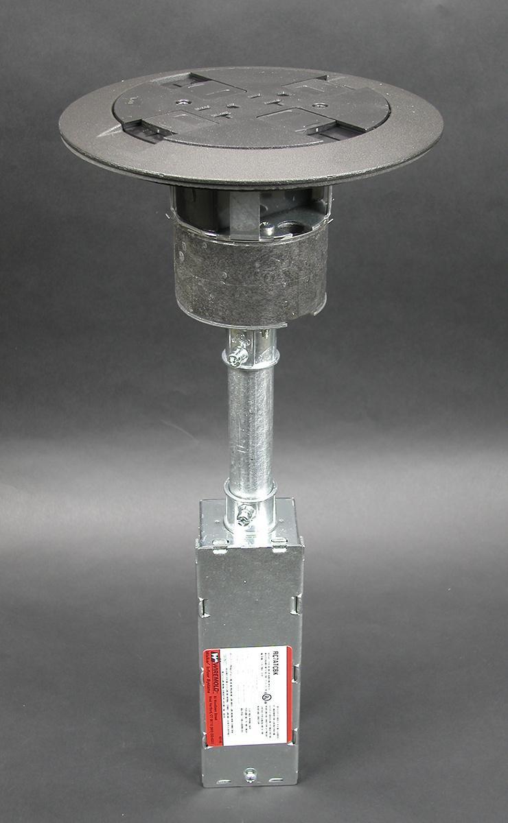 Wiremold® RC7ATCBS RC Series Multi-Service Poke-Through Assembled Unit, 3 in Hole, 2 Gangs, 7 in Cover, 24.5 cu-in Capacity, Steel
