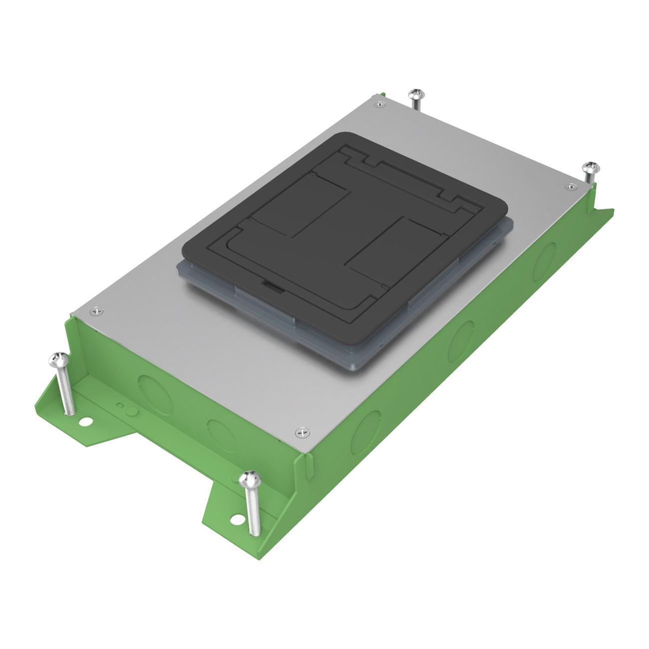 Wiremold® RFBA2R25OG Resource RFBA Series Shallow On Grade Floor Box With Rectangular Activations, Steel, 2 Gangs, 14 Knockouts, 17-3/4 in L x 8-9/16 in W x 3 in H