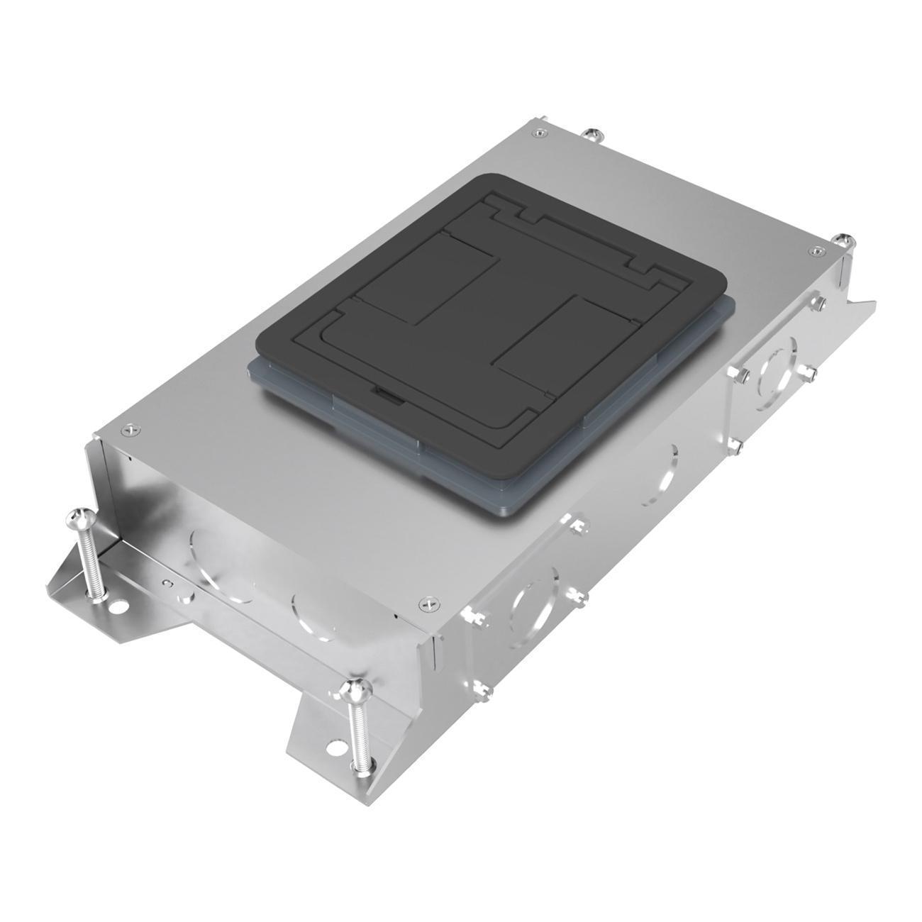 Wiremold® RFBA2R30 Resource RFBA Series Standard Above Grade Floor Box With Rectangular Activations, Steel, 2 Gangs, 14 Knockouts, 17-3/4 in L x 8-9/16 in W x 3-1/2 in H
