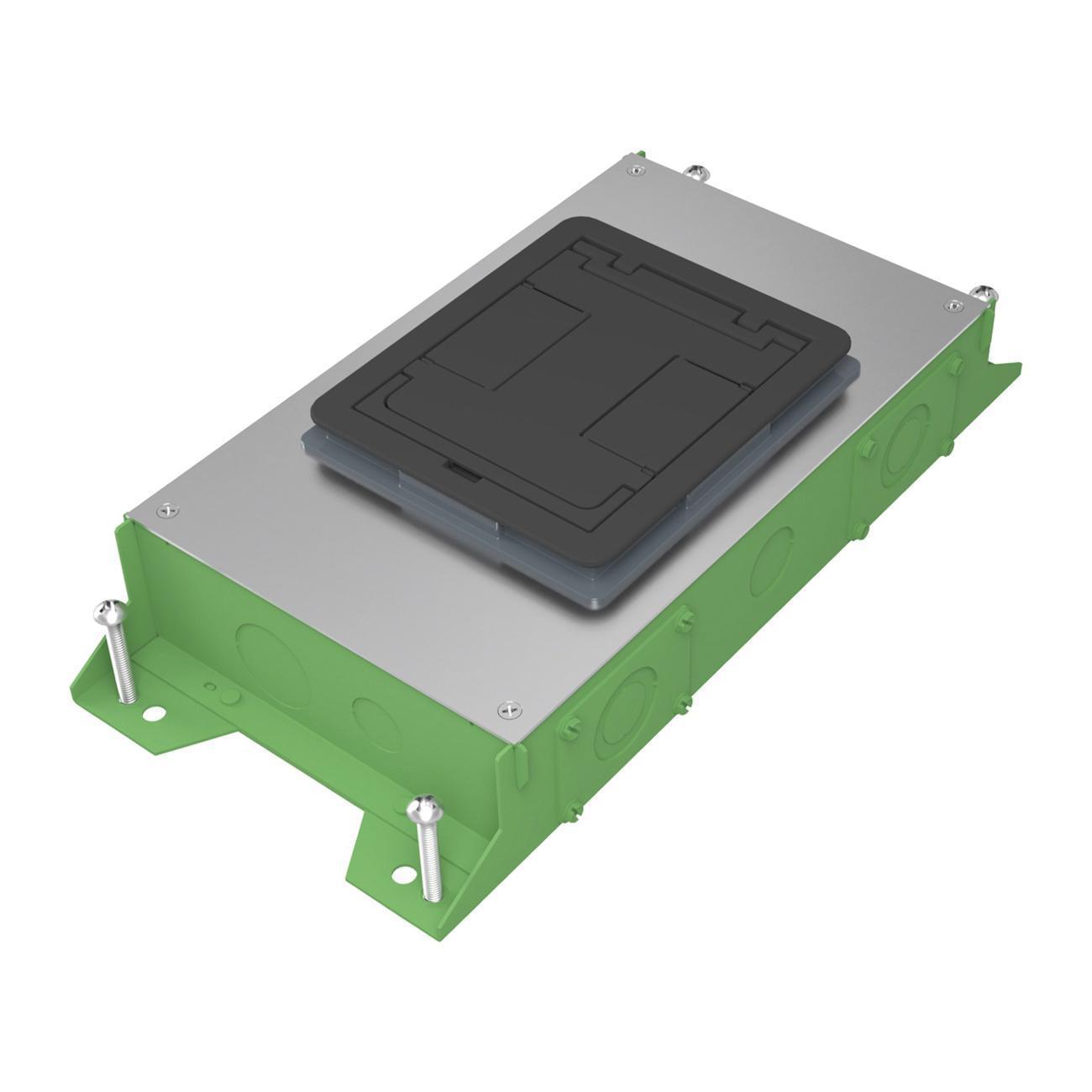 Wiremold® RFBA2R30OG Resource RFBA Series Standard On Grade Floor Box With Rectangular Activations, Steel, 2 Gangs, 14 Knockouts, 17-3/4 in L x 8-9/16 in W x 3-1/2 in H