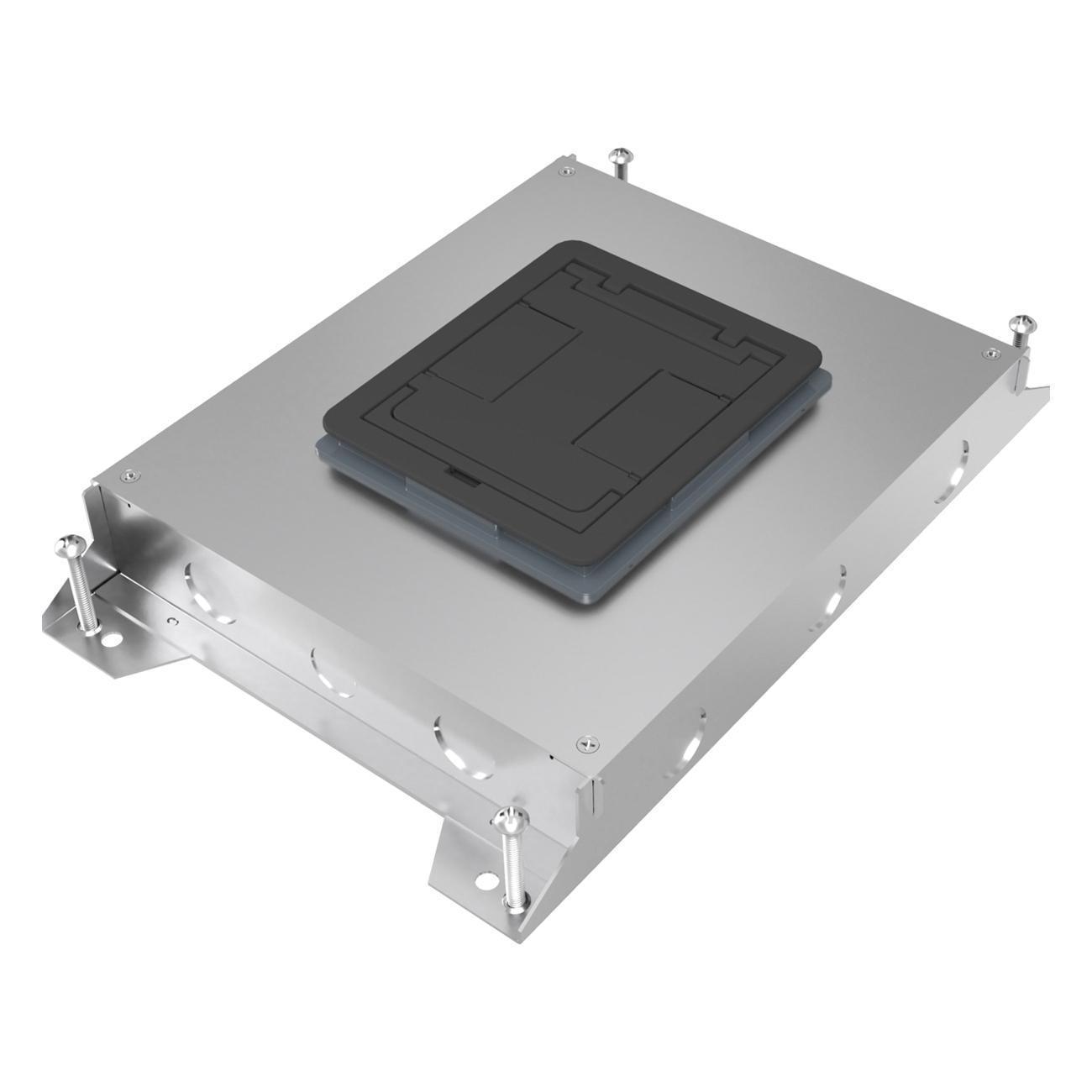 Wiremold® RFBA4R25 Resource RFBA Series Shallow Above Grade Floor Box With Rectangular Activations, Steel, 4 Gangs, 20 Knockouts, 17-3/4 in L x 11-15/16 in W x 3 in H
