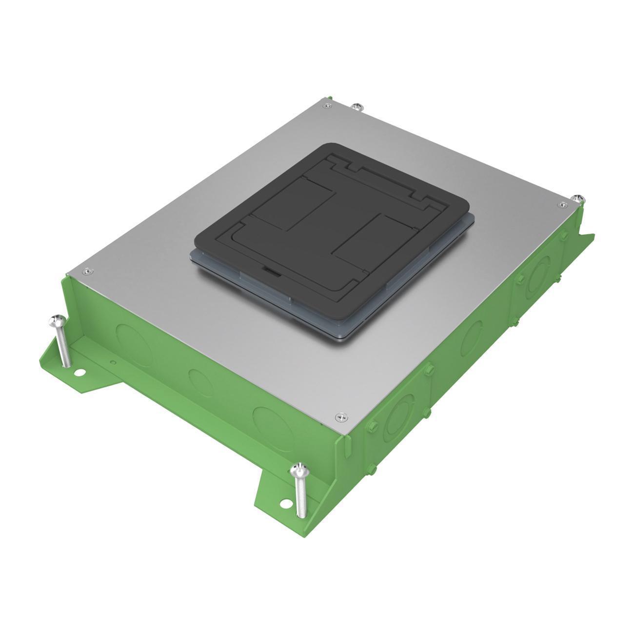 Wiremold® RFBA4R30OG Resource RFBA Series Standard On Grade Floor Box With Rectangular Activations, Steel, 4 Gangs, 20 Knockouts, 17-3/4 in L x 11-15/16 in W x 3-1/2 in H