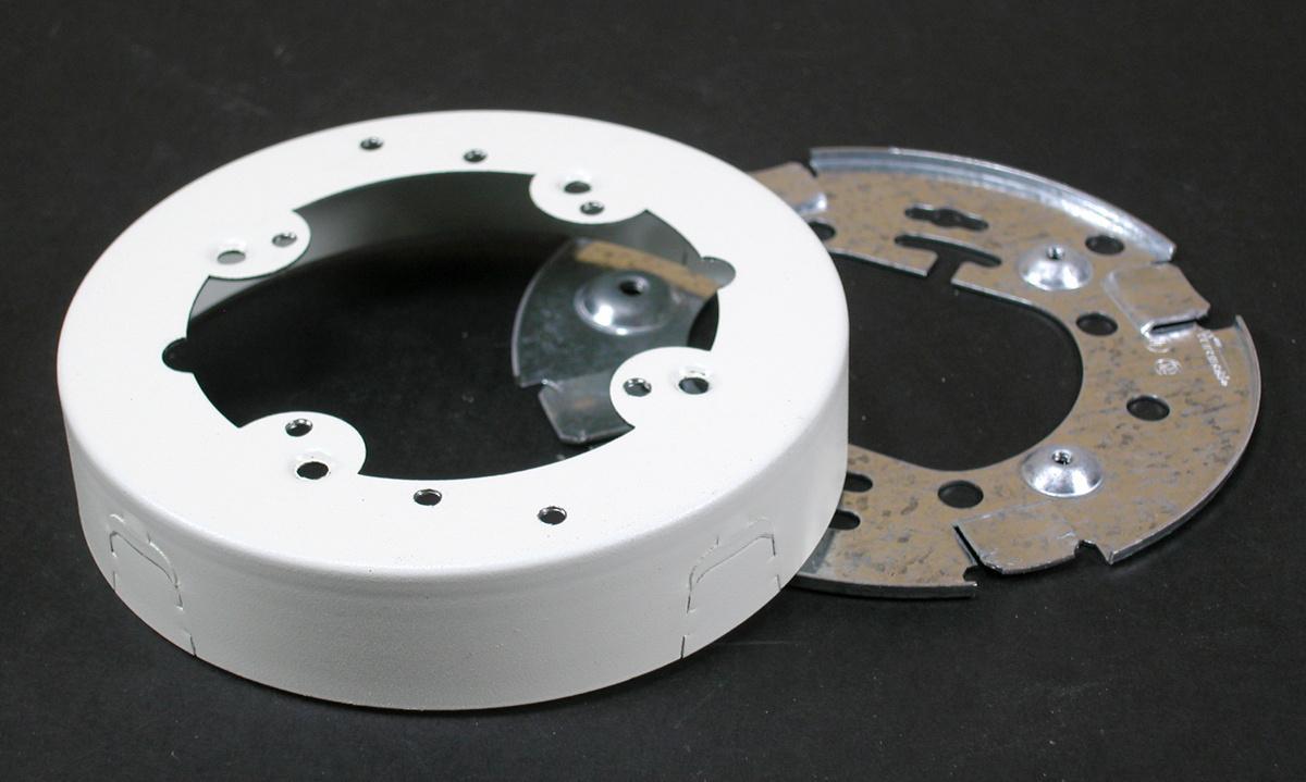 Wiremold® 5737WH Round Extension Box/Open Base, 4-3/4 in L x 5-1/4 in W x 5-1/4 in H, Steel, Ivory/White