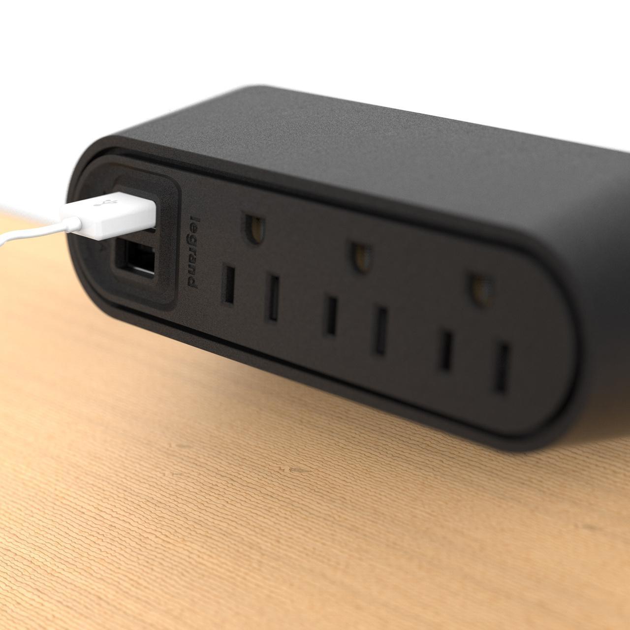Wiremold® WSPC320BK Slim Desktop Power Center Unit, 15 A, 2 Outlets, 6 ft L Cord, Surface Mount