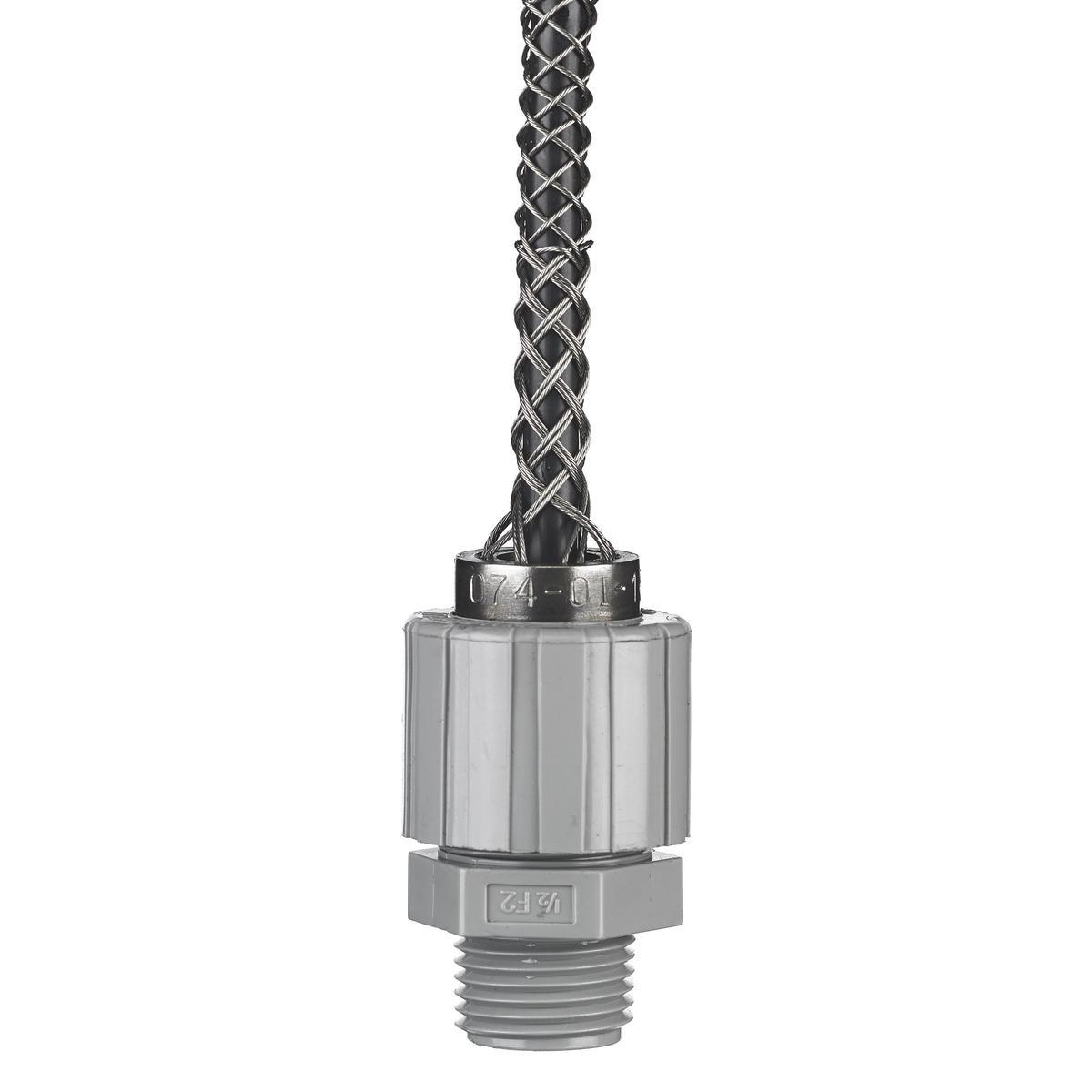 Hubbell Wiring Device-Kellems 074011337 Form 3 Liquidtight Standard Duty Strain Relief Deluxe Cord Grip, 3/4 in Trade, (1) Conductors, 5/8 to 3/4 in Cable Openings, Nylon/Stainless Steel, Metallic