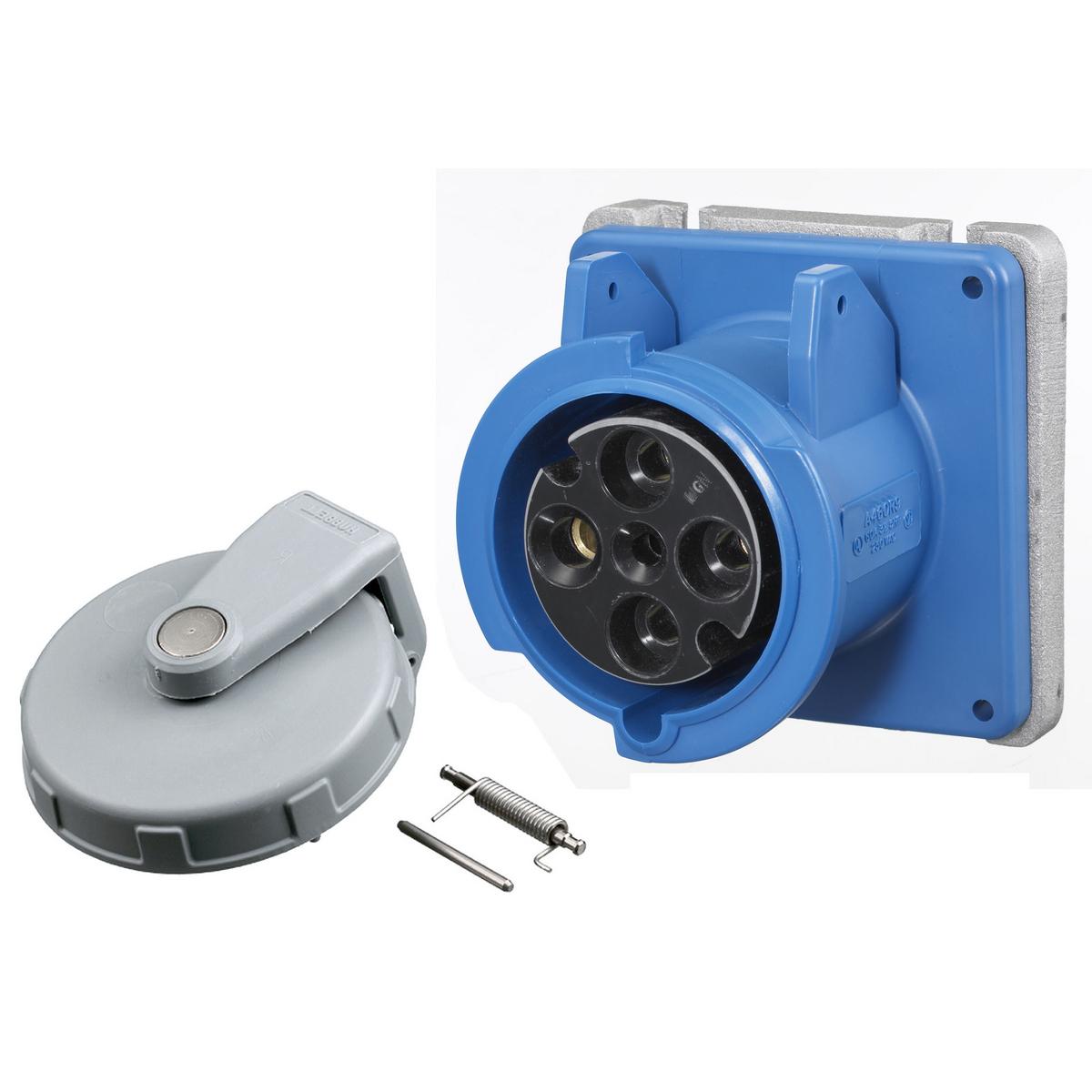 Hubbell Wiring Device-Kellems A460R9KIT 1-Phase Low Profile Heavy Duty Screw Mount Pin and Sleeve Receptacle With Cap, 250 V AC, 60 A, 3 Poles, 4 Wires, Blue