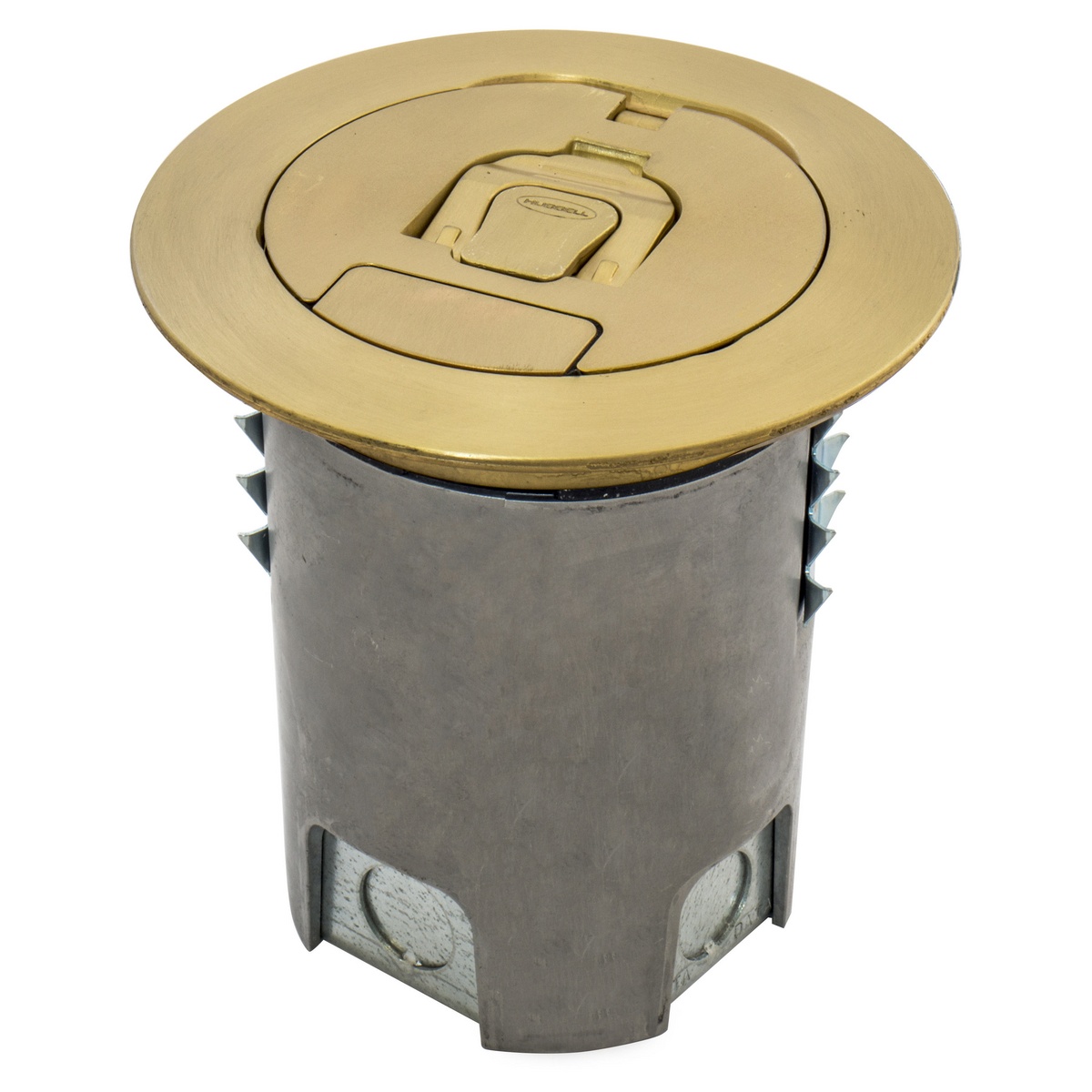 Hubbell Wiring Device-Kellems SystemOne AFBS1R4BRS Floor Box With Plated Brushed Brass Coated Cover, Composite, 5 Knockouts, 5.65 in H