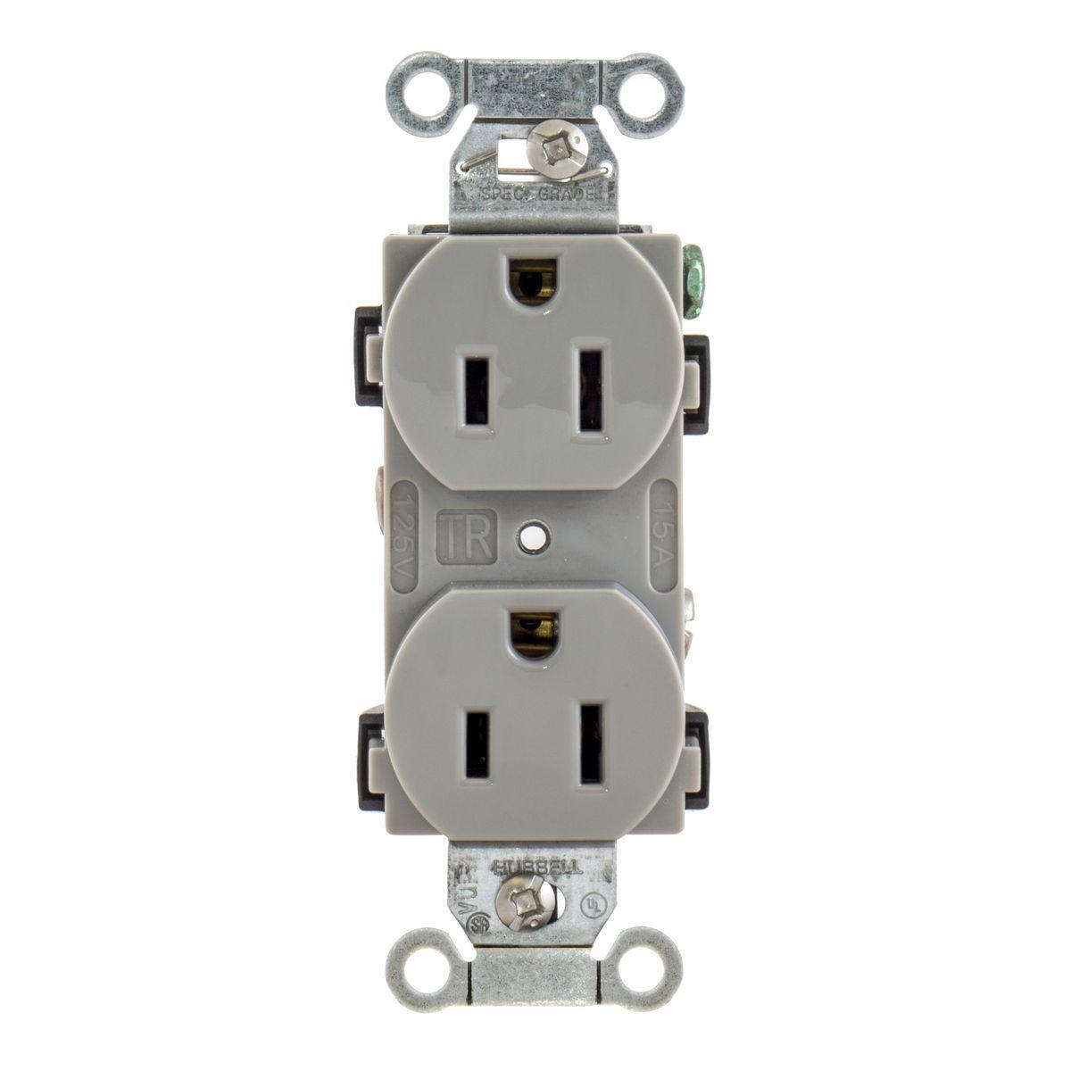 Hubbell Wiring Device-Kellems BR15C1GRYTR Straight Blade Receptacles