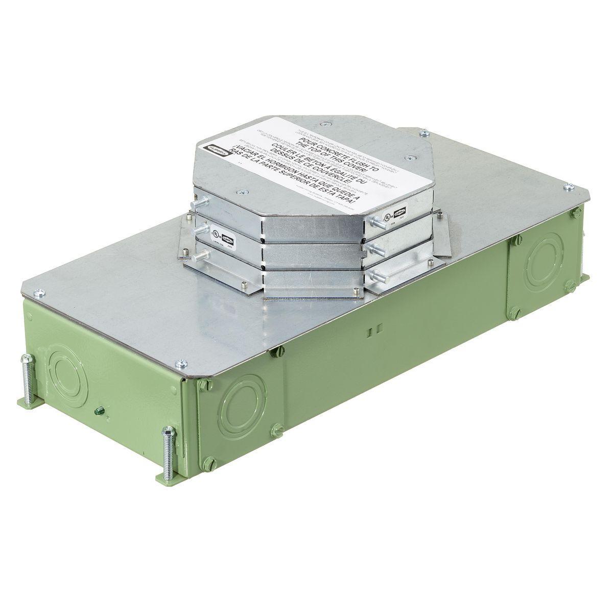 Hubbell Wiring Device-Kellems CFB2G30RCRE SystemOne ETERNAL™ Recessed Floor Box, Stamped Steel, 56.5 cu-in Capacity, 2 Gangs, (10) Knockouts, 3.75 in H x 7.32 in W x 16.27 in L