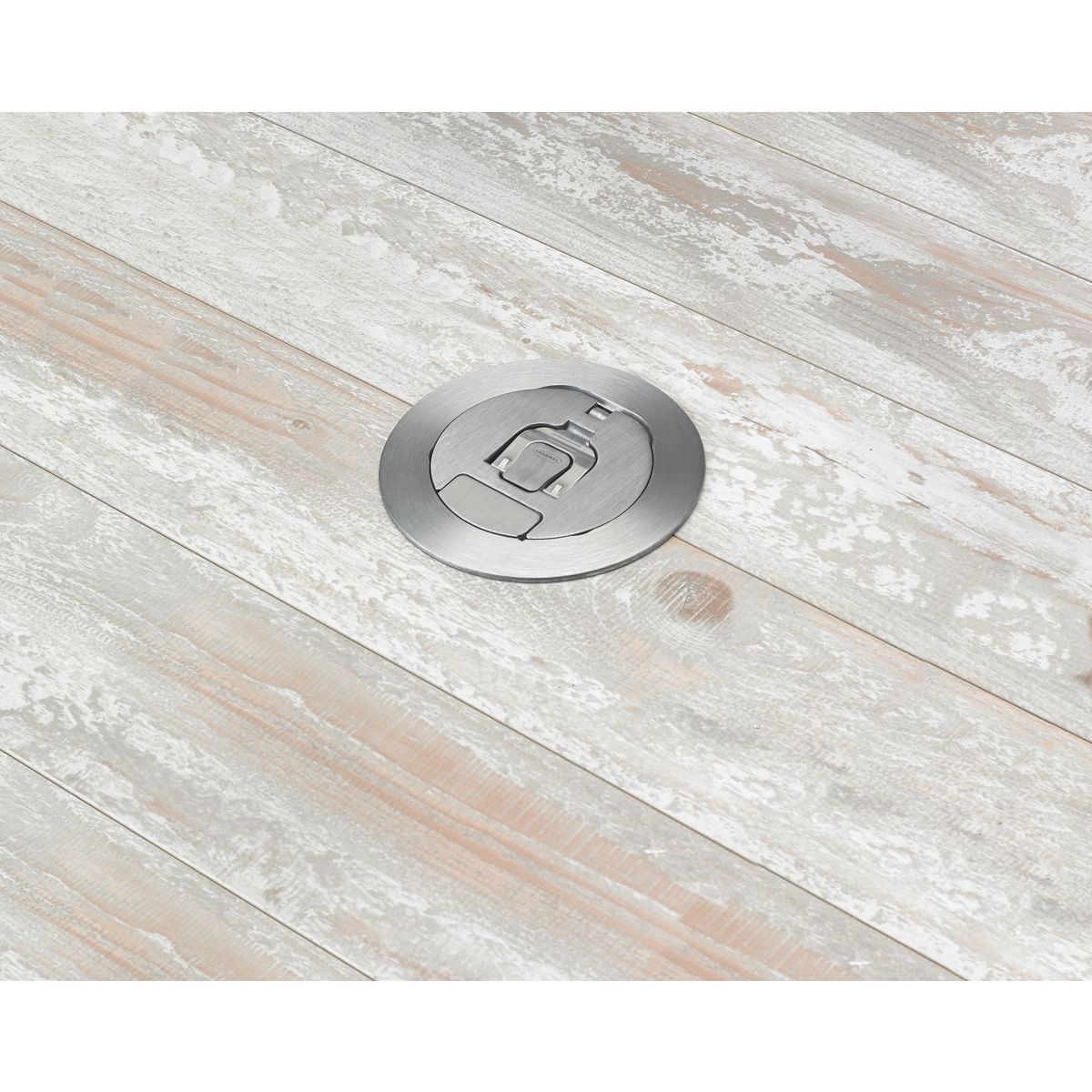 Hubbell Wiring Device-Kellems SystemOne CFBS1R4CVRALU Fully Adjustable Standard Floor Box Cover With Single Fold Under Cable Egress Door, 4 in Dia, 5-1/2 in L x 5-1/2 in W, Cast Aluminum