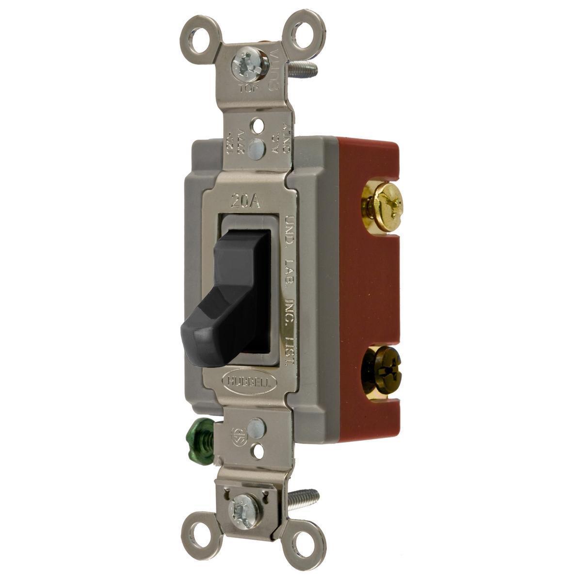 Hubbell Wiring Device-Kellems CS1223BKU Construction 3-Way 2-Position Heavy Duty Specification/Commercial Grade Standard Toggle Switch, 120/277 V, 20 A, 5540 W Power Rating, 2-Position Contact