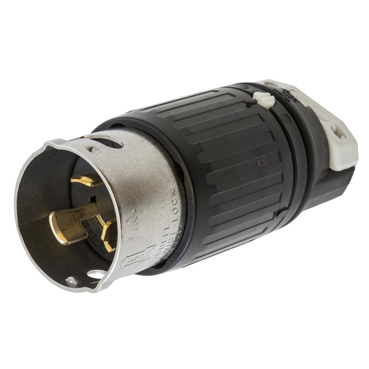 Hubbell Wiring Device-Kellems CS6361C CS Series 1-Phase Extra Heavy Duty Grounding Cord Mount Locking Plug, 125 V AC, 50 A, 2 Poles, 3 Wires, Black/White