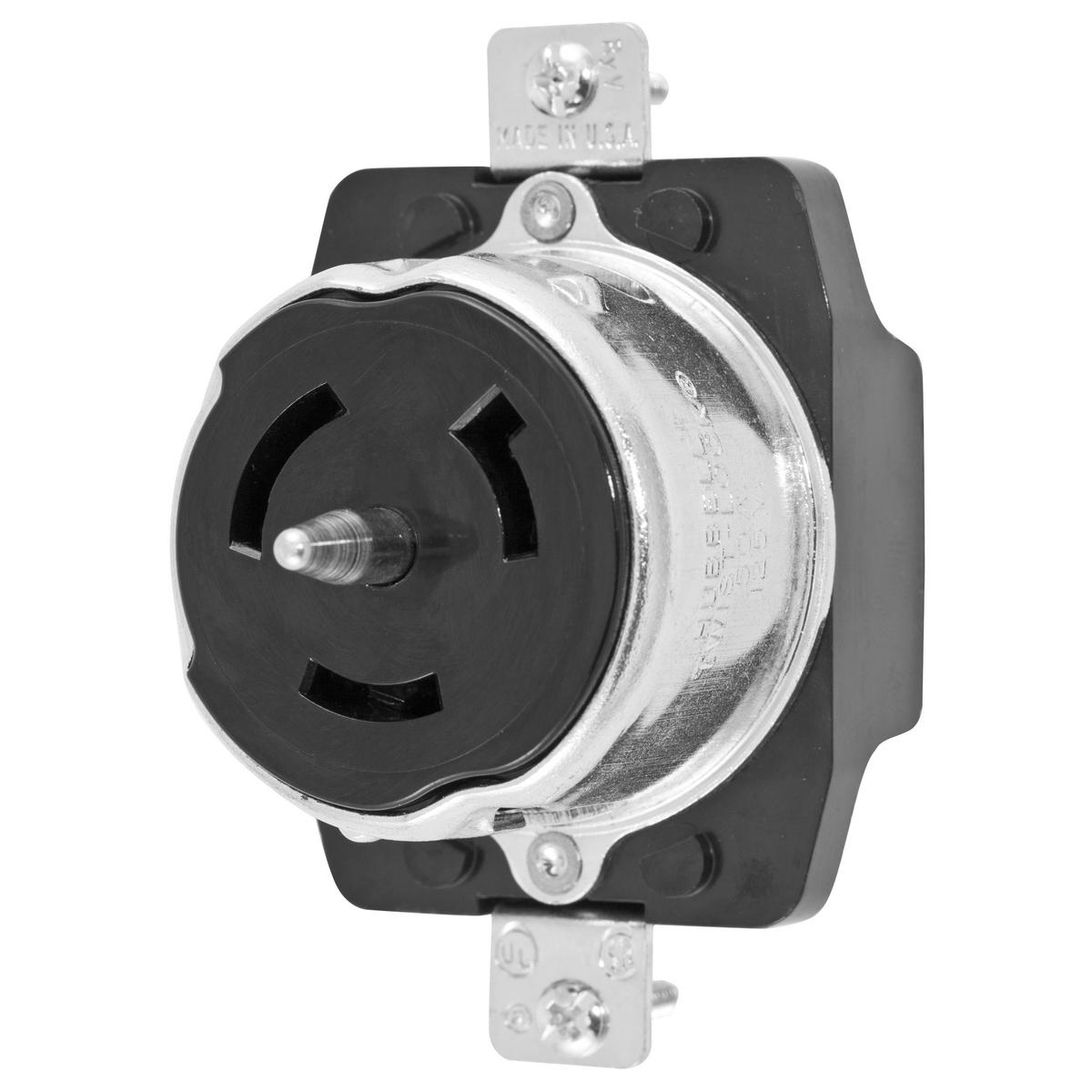 Hubbell Wiring Device-Kellems Twist-Lock® CS6370 1-Phase Heavy Duty Self-Grounding Single Standard Screw Mount Locking Receptacle, 125 V AC, 50 A, 2 Poles, 3 Wires, Black