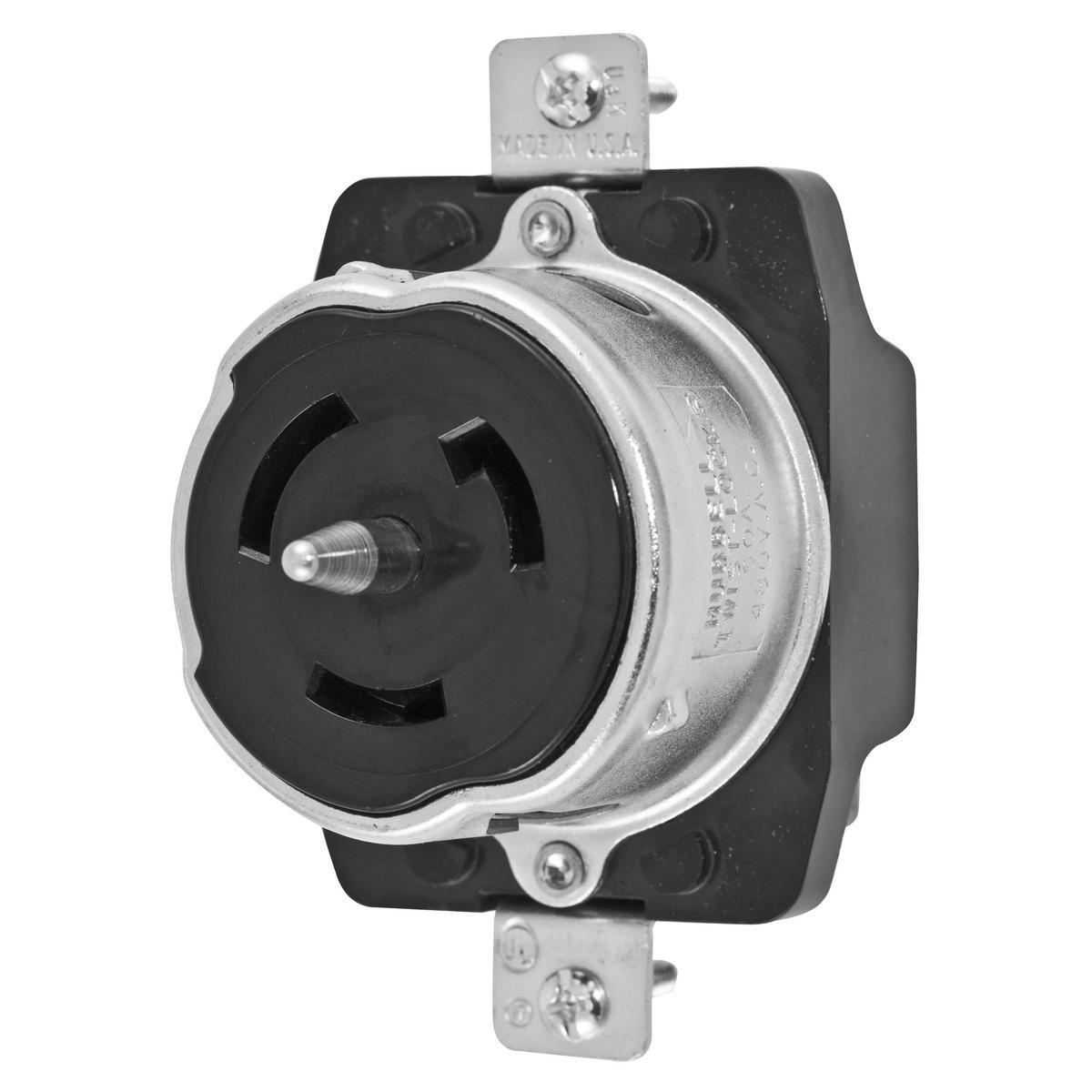 Hubbell Wiring Device-Kellems CS8469 1-Phase Heavy Duty Grounding Single Standard Screw Mount Locking Receptacle, 480 V AC, 50 A, 2 Poles, 3 Wires, Black