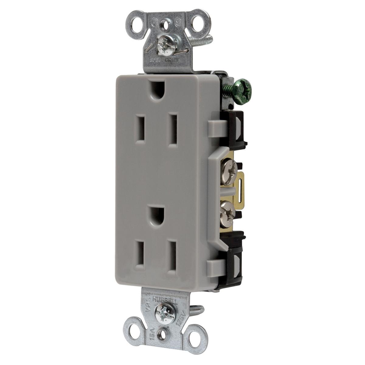 Hubbell Wiring Device-Kellems DR15GRYWRTR Straight Blade Receptacles