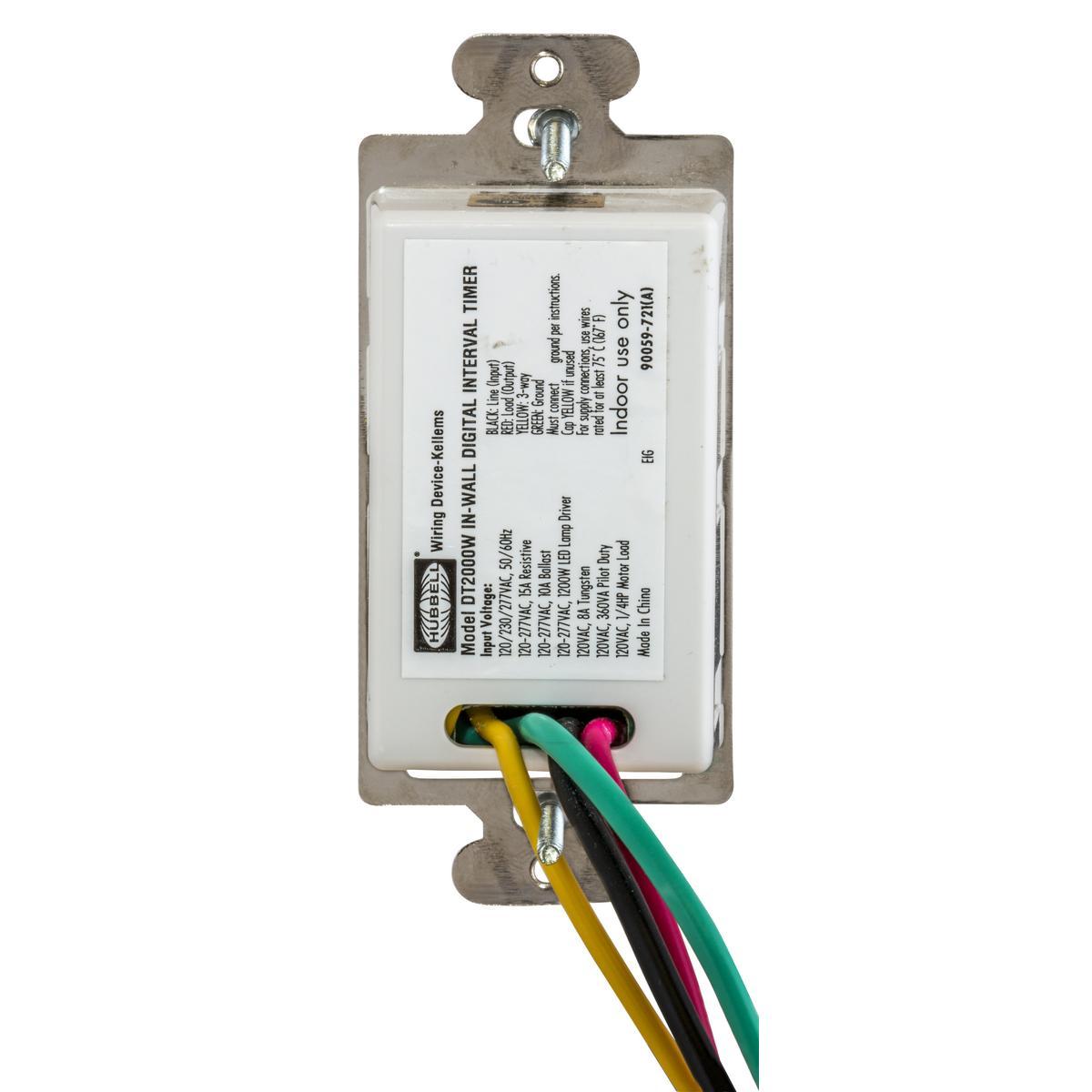 Hubbell Wiring Device-Kellems DT2000W Digital Standard Countdown Timer, 4 hr Setting, 120 to 277 V AC, 1/6 hp, 1 Poles