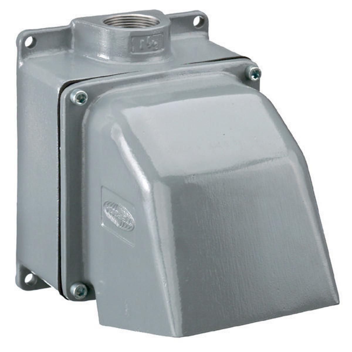 Hubbell Wiring Device-Kellems FW60100 1-Outlet, 4-Way 15 deg Angled Back Box, 8-3/4 in H 6-3/4 in W 9-3/4 in D, For Use With 60, 63, 100 and 125 A IEC Pin and Sleeve Devices, Cast Aluminum