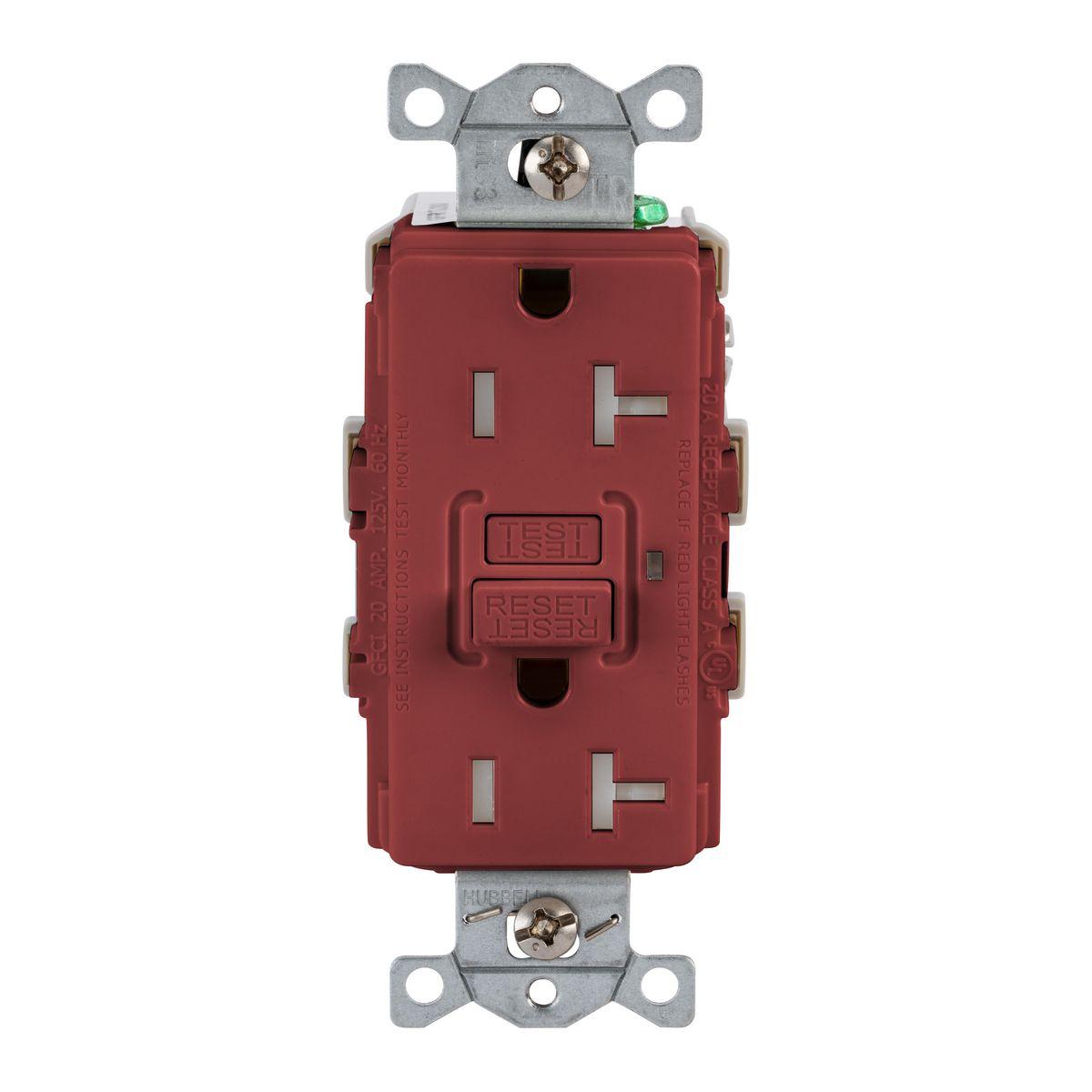 Hubbell Wiring Device-Kellems GFRTR20R Wiring Device GFCI Receptacle, 125 V AC, 20 A, Red