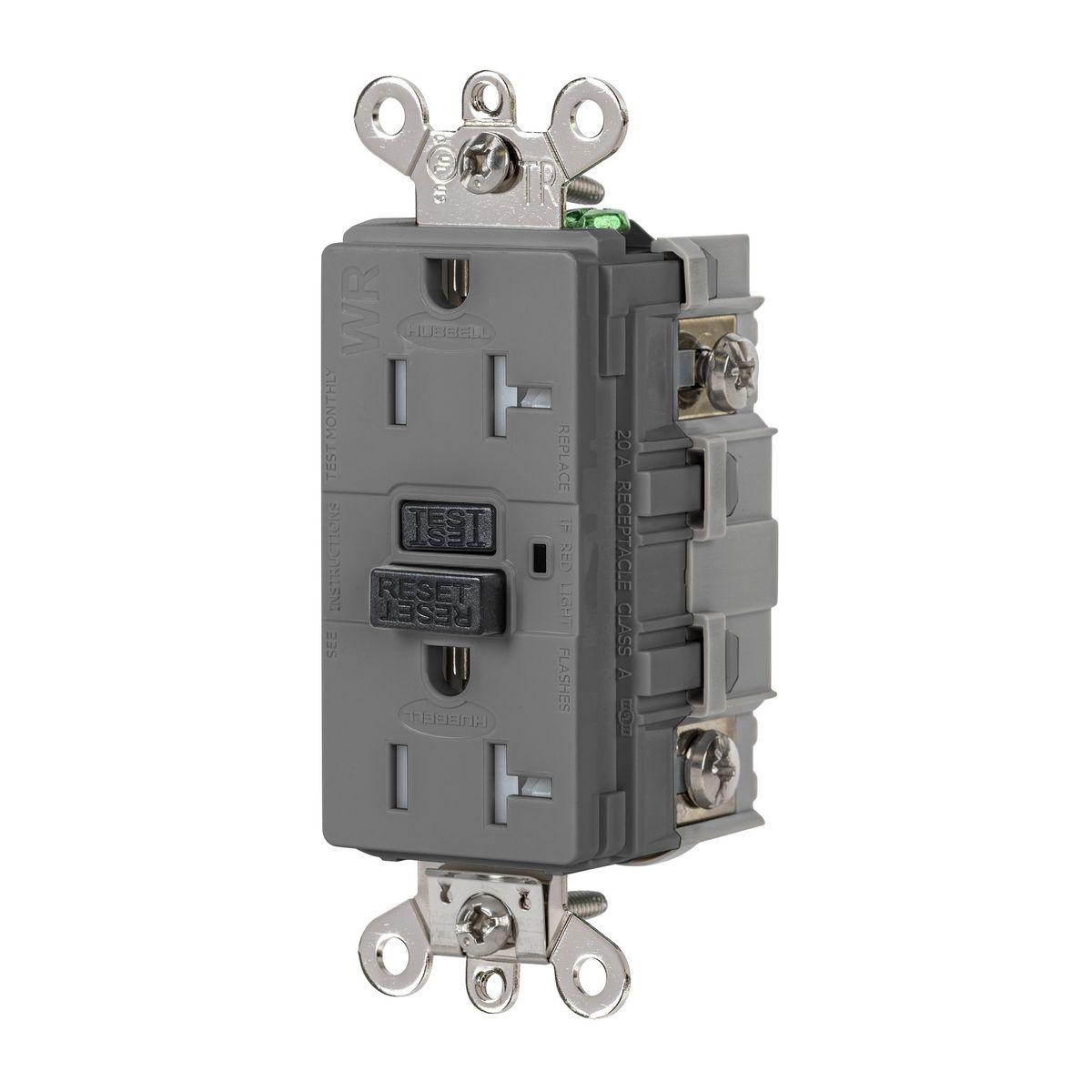 Hubbell Wiring Device-Kellems GFSG5362GRY Extra Heavy Duty GFCI Receptacle, 125 V AC, 20 A, Grey