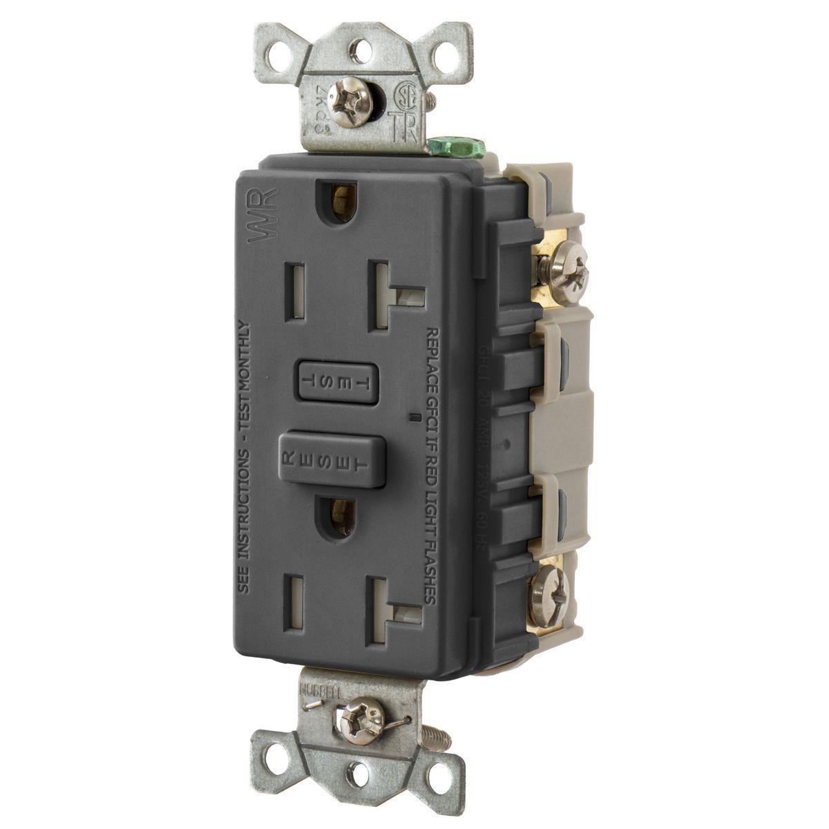 Hubbell Wiring Device-Kellems Hubbell-PRO GFTW20BK GFTW20 Tamper/Weather-Resistant GFCI Receptacle, 125 V AC, 20 A, 2 Poles, 3 Wires, Black