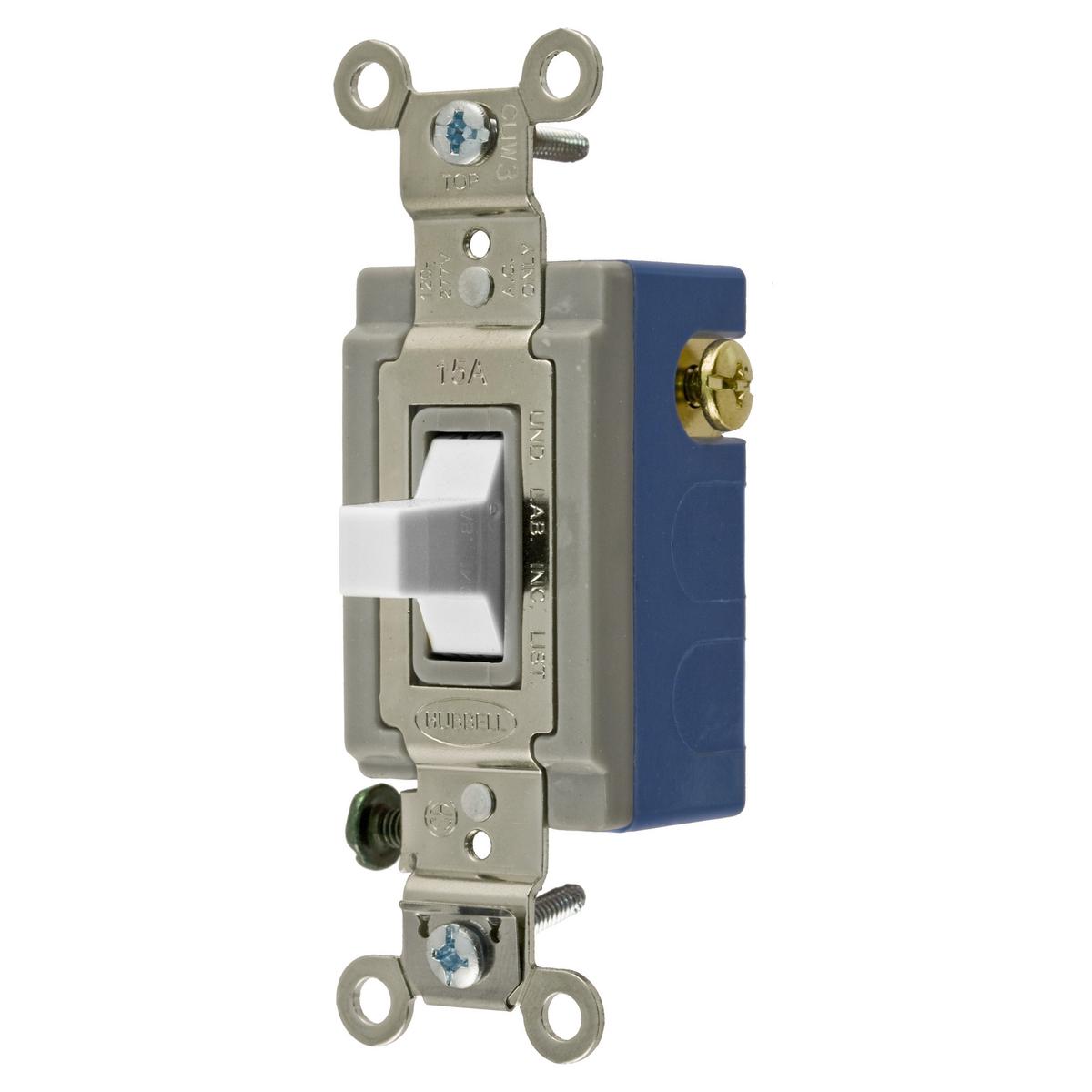 Hubbell Wiring Device-Kellems HBL1556W HBL® 3-Position Centered OFF Momentary Contact Extra Heavy Duty General Purpose Industrial Grade Standard Toggle Switch, 120 to 277 V AC, 15 A, 4155 W Power Rating, SPDT/3-Position Contact